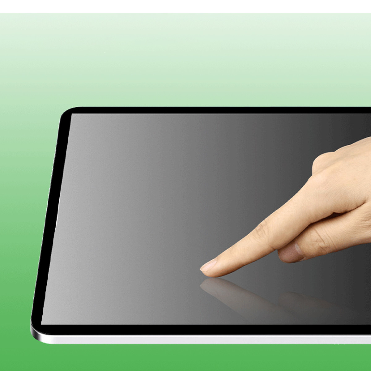Een iPad-scherm met een leeg scherm, en een vinger die het aanraakt.