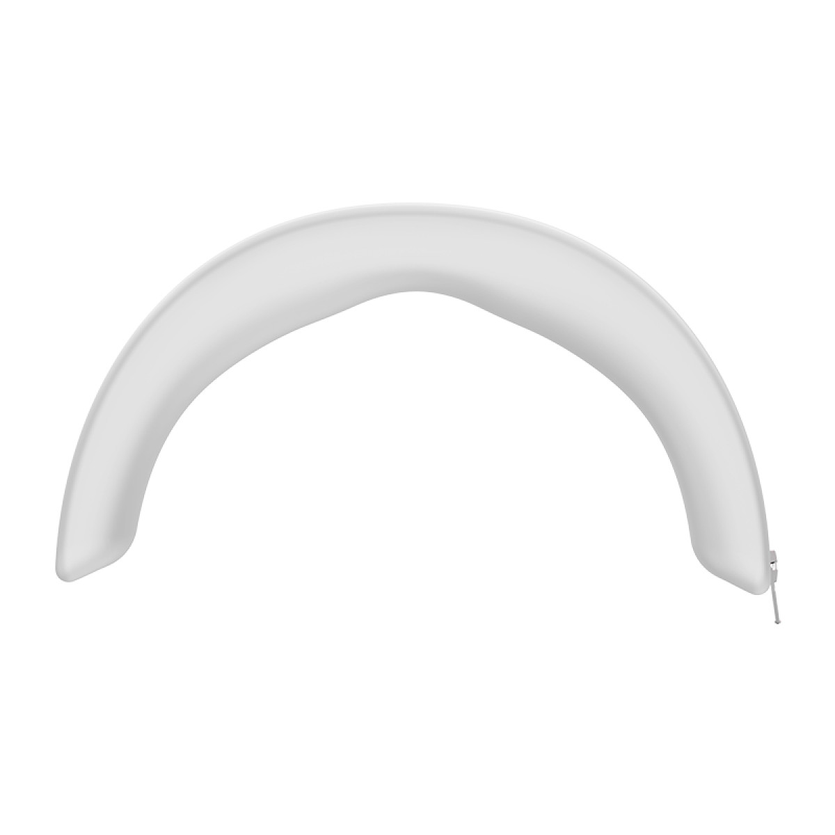 Een witte, gebogen hoofdband, van bovenaf gezien, met een klein verbindingspunt aan het einde.