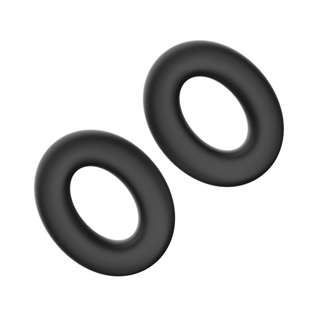 Twee zwarte, ronde rubberen ringen, geïsoleerd op een witte achtergrond. Simpel ontwerp.