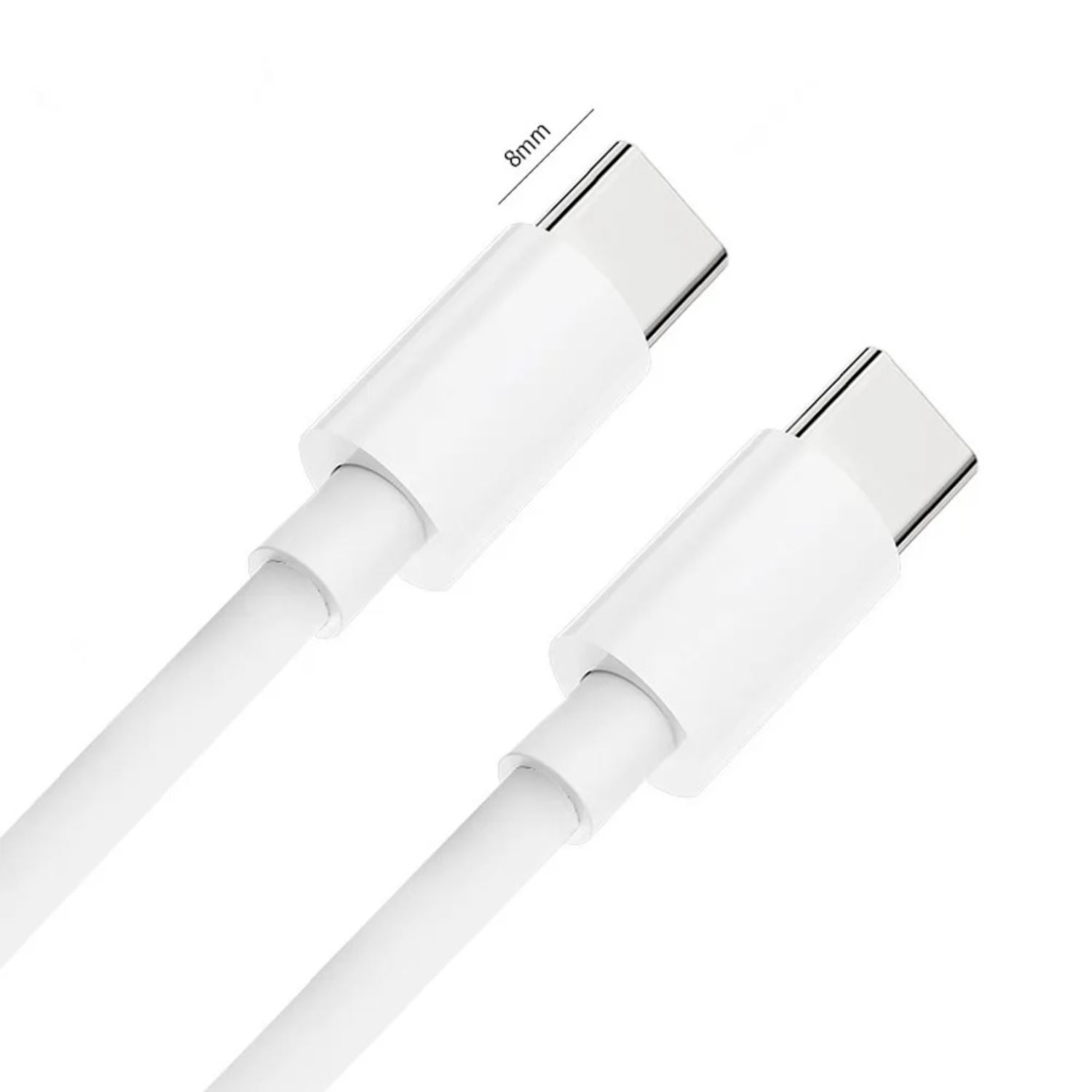 Dos cables USB-C blancos, uno junto al otro. Los extremos de los cables son visibles.