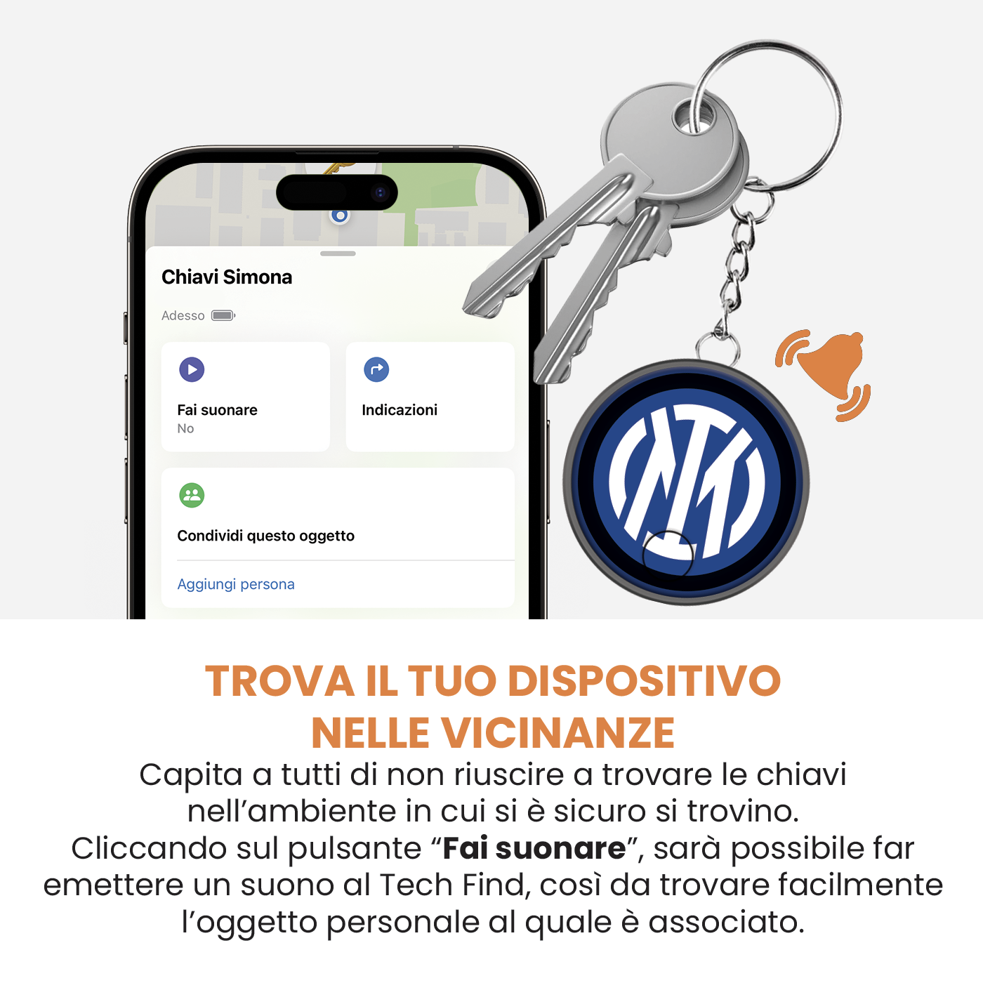 Klucze i brelok z logo drużyny obok smartfona z interfejsem aplikacji śledzącej.