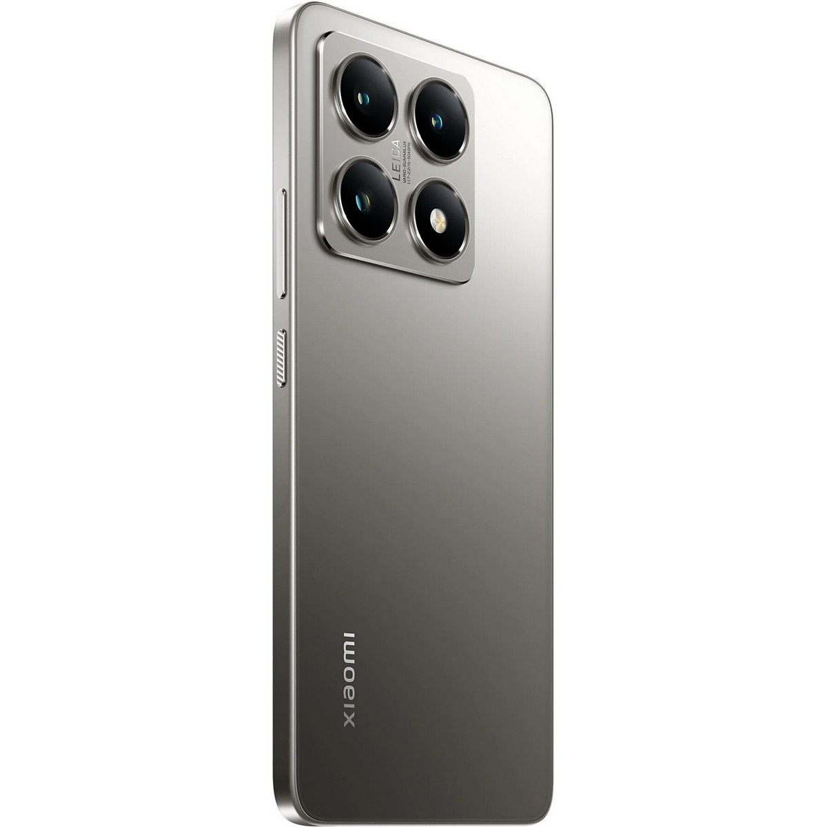 Smartphone plateado con cuatro lentes de cámara en la parte trasera. Marca 'Xiaomi'.