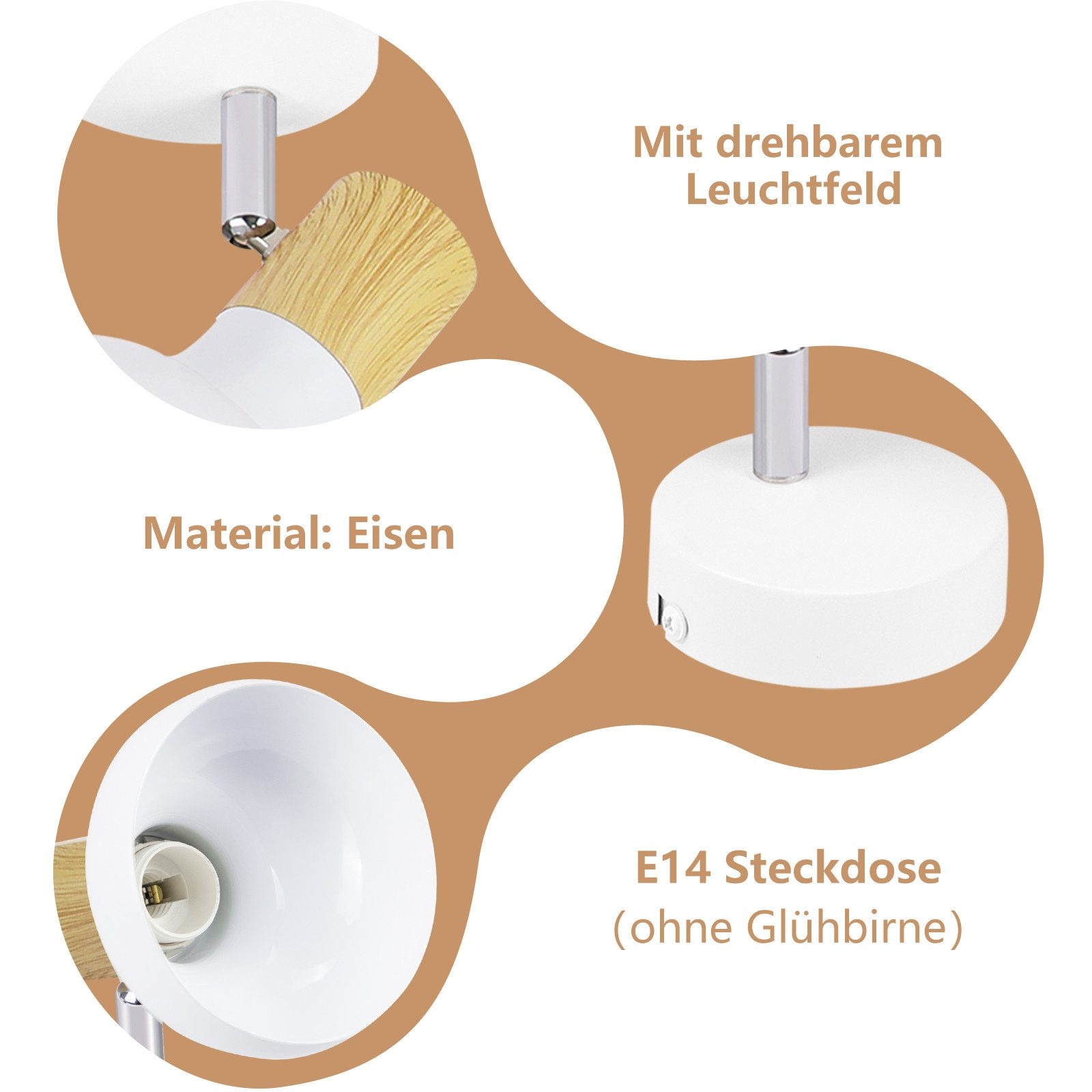 Białe lampy sufitowe ze złotymi pociągnięciami pędzla. Szczegóły oprawy lampy i gniazda żarówki.