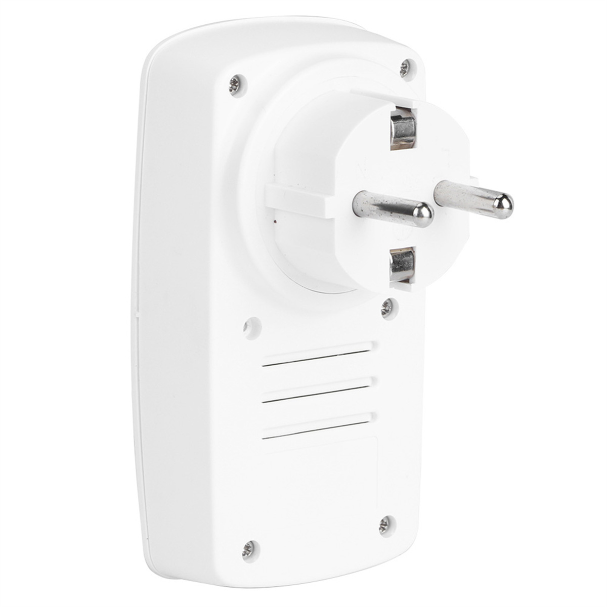 Ein weißer Steckeradapter mit drei Zinken.