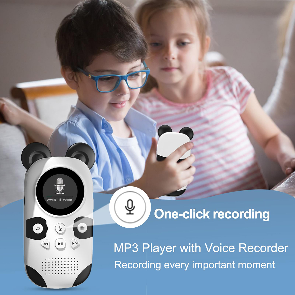 Kids MP3 Player Bluetooth 5.3 with 64GB, Portable MP3 Player Music Player for Kids, Speaker, Hanging Cord, Portable Cute Cartoon Panda for Kids, Lossless HiFi Sound