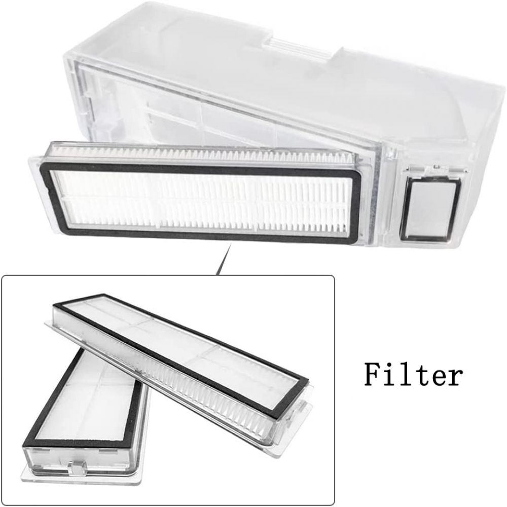 Ein Filter und sein Fach werden gezeigt. Der Filter ist weiß und das Fach transparent.
