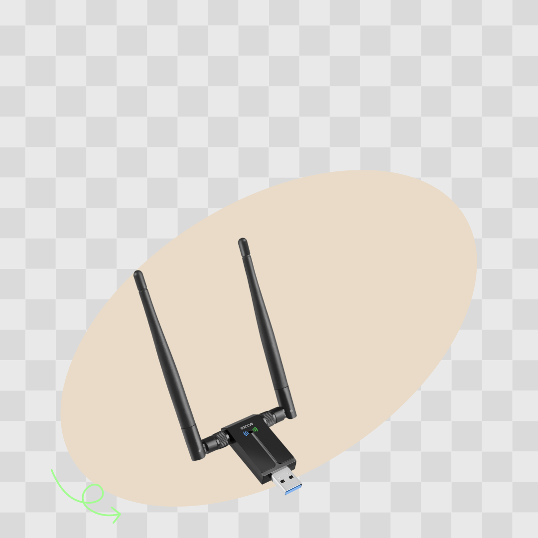 USB-WLAN-Adapter mit zwei schwarzen Antennen.