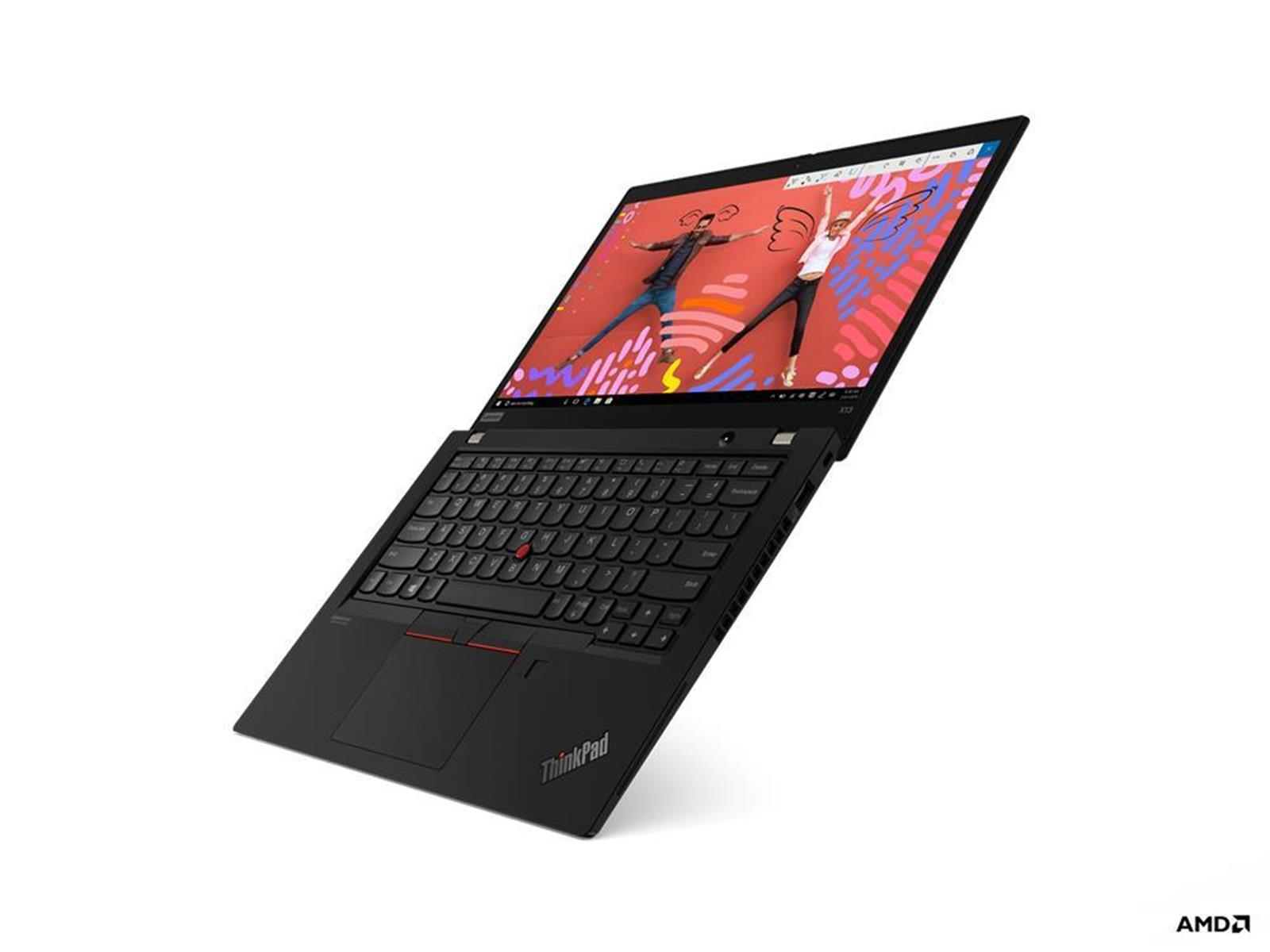 Schwarzer Laptop geöffnet, Bildschirm zeigt bunte Figuren. Tastatur sichtbar. Weißer Hintergrund.