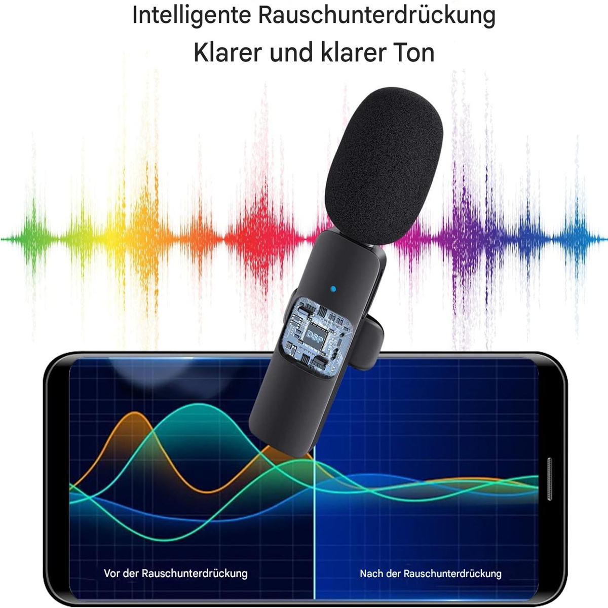 Mikrofon und Telefon mit Schallwellenvergleichen.