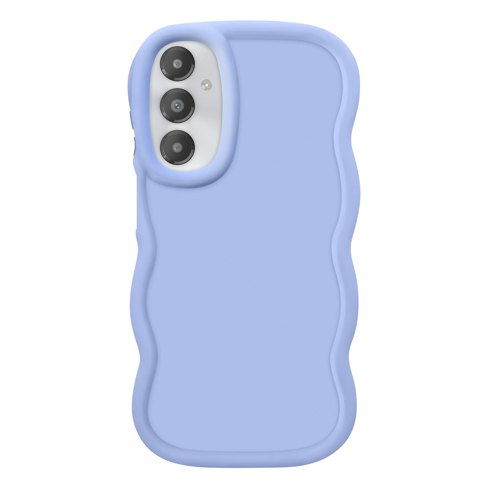 Una custodia per telefono azzurra con tre fotocamere.