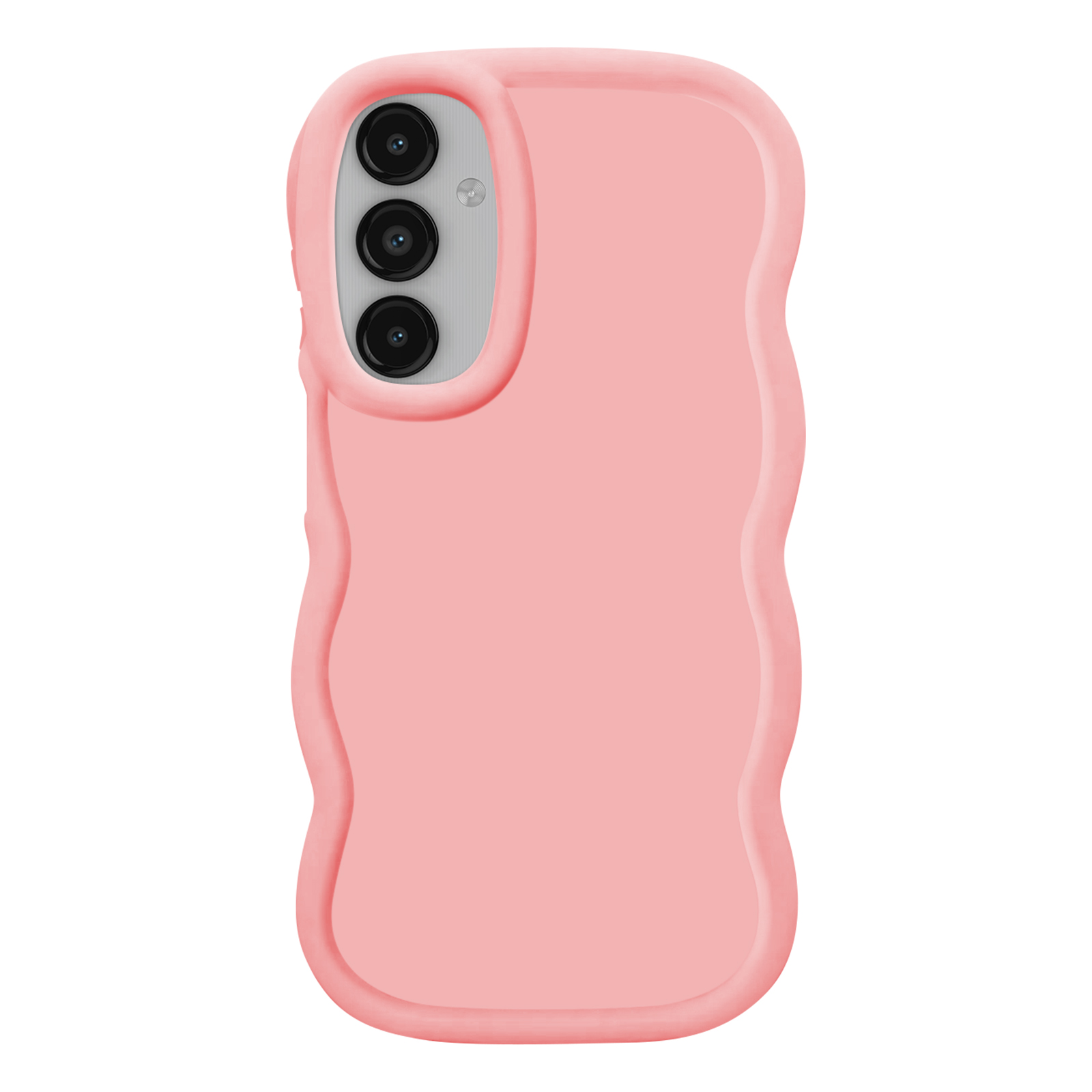 Eine pinkfarbene Handyhülle mit drei Kameras.