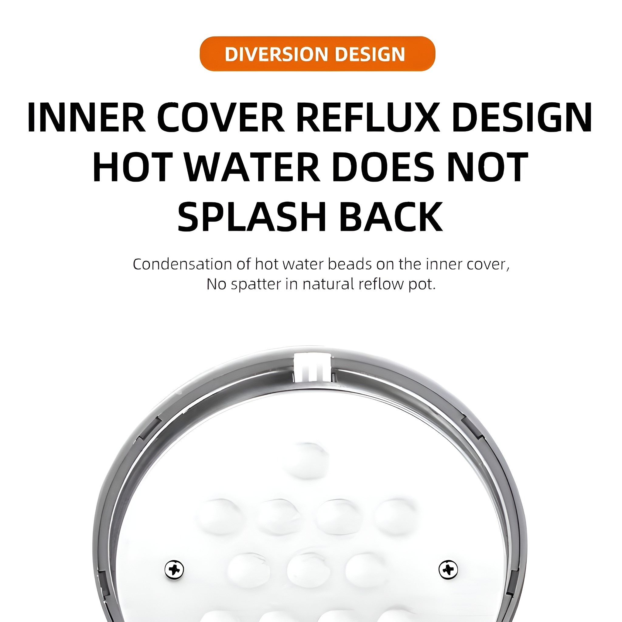 Nahaufnahme eines Wasserkesseldesigns, das das Innenabdeckungs-Reflux-Design für kein Spritzen hervorhebt.