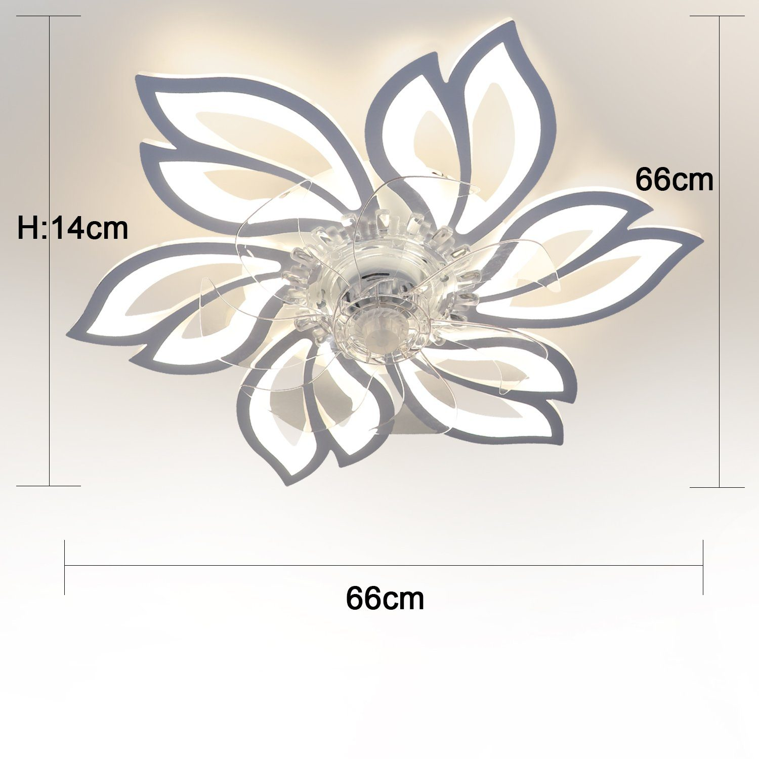 Lampada da soffitto a forma di fiore. Misura 66 cm di larghezza e 14 cm di altezza.