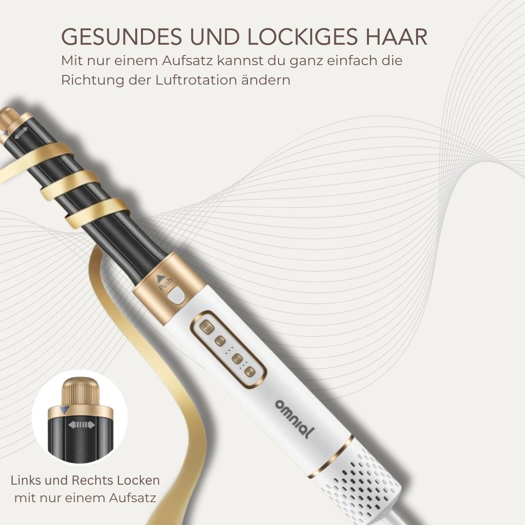 Haarcurler mit Gold- und Schwarzdesign. Bild enthält Text: Gesundes und lockiges Haar.