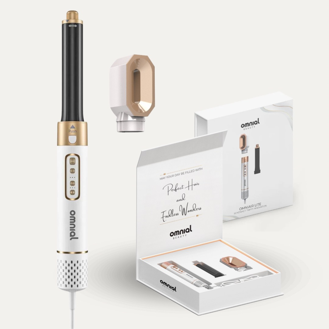 Haarstyling-Werkzeuge, darunter ein Lockenstab, ein Aufsatz und ein Box-Set.