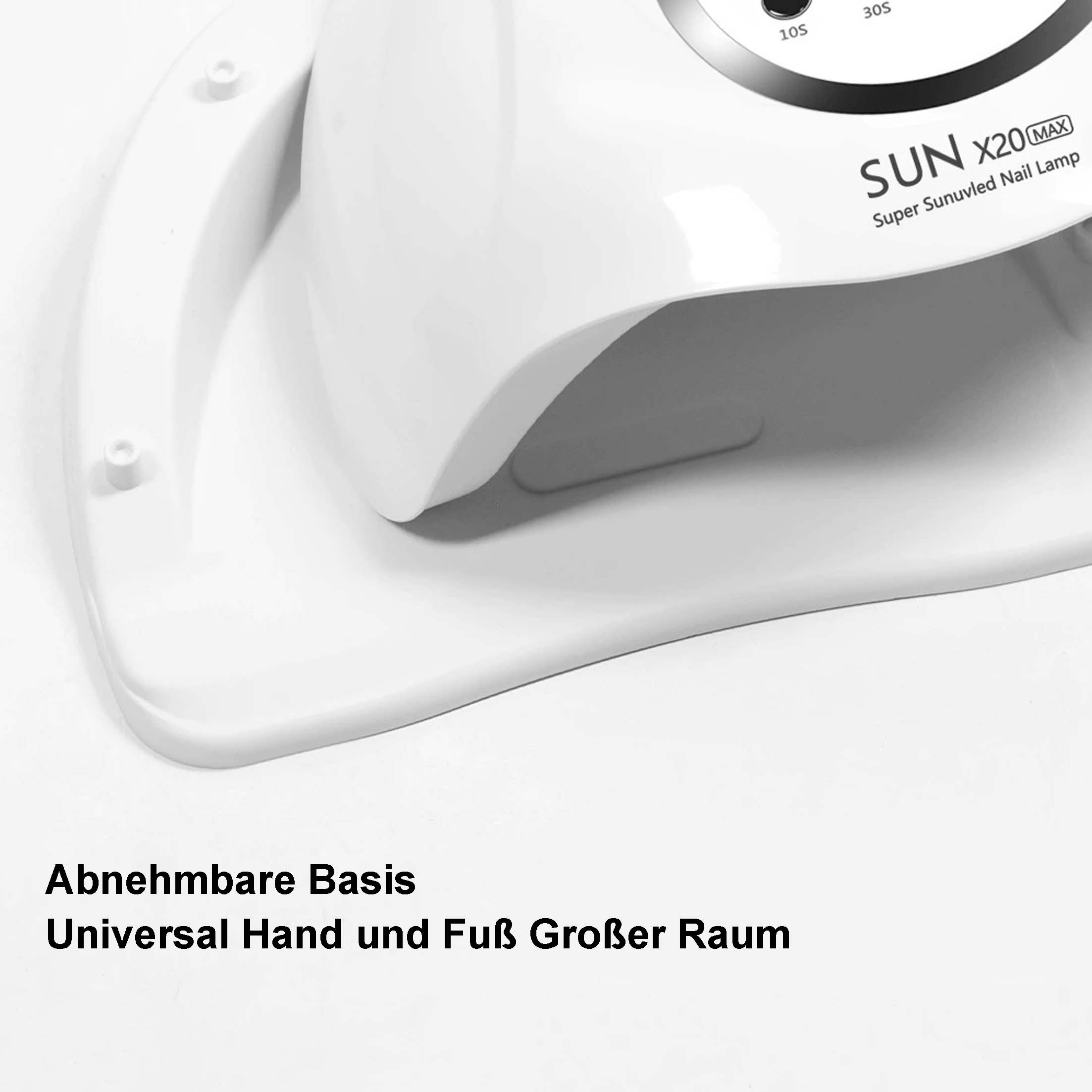 Weiße Nagellampe mit abnehmbarer Basis, Nahaufnahme.