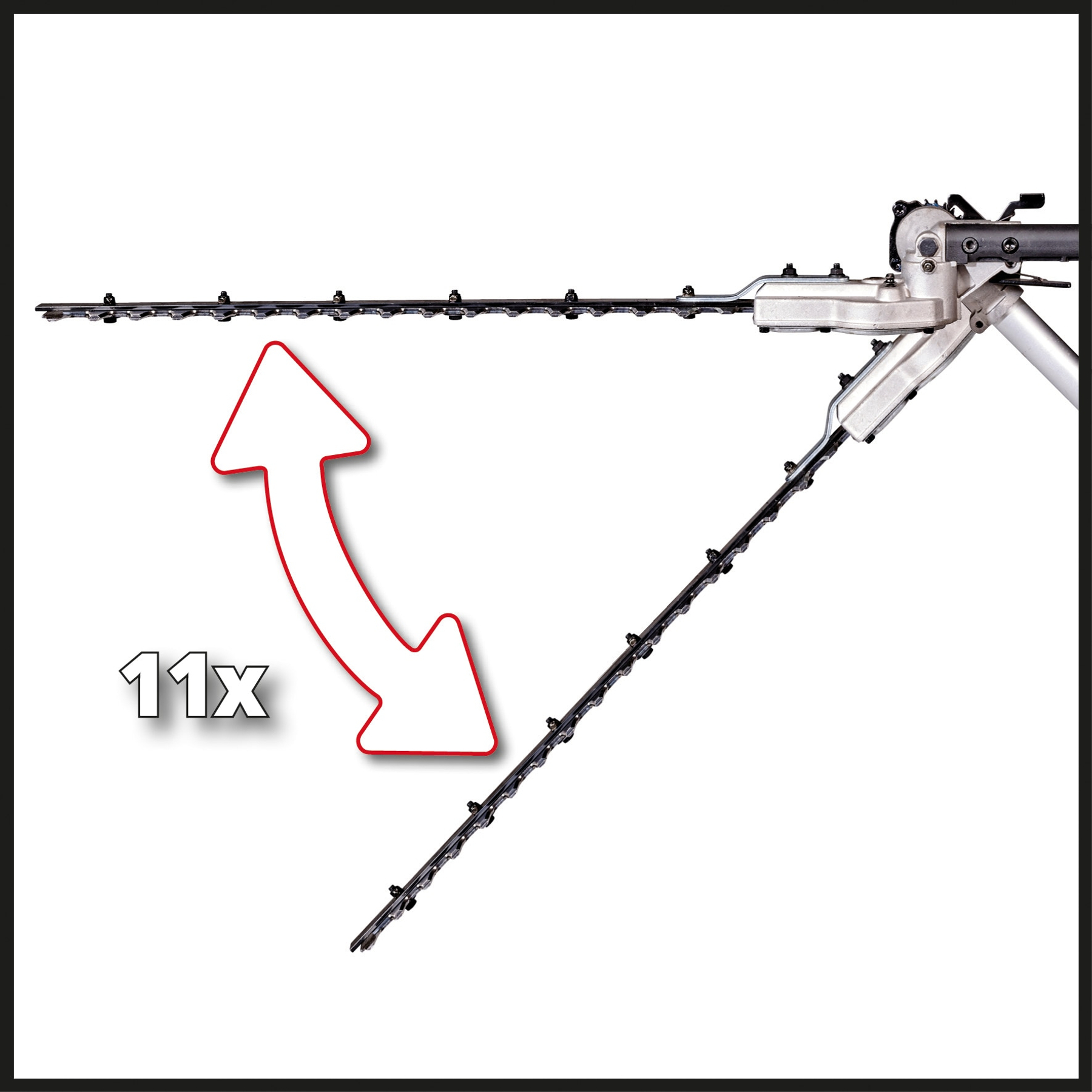 Un cortasetos con una flecha que indica ajuste 11x.