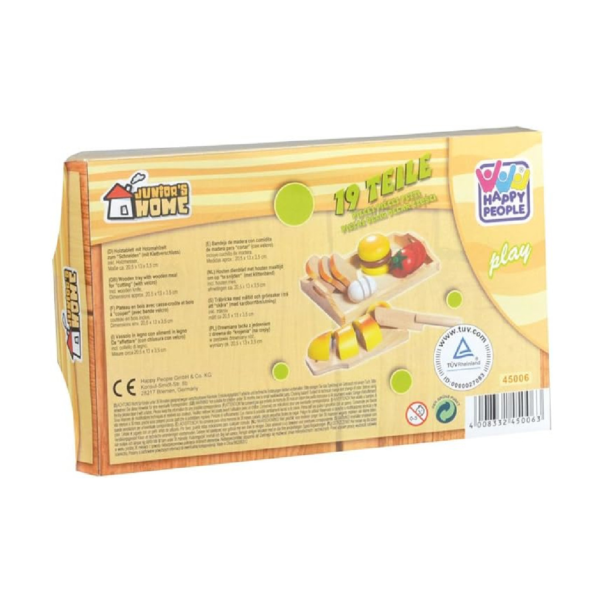 Rückseite einer Spielzeug-Essensbox mit Abbildungen von Spielzeugessen.