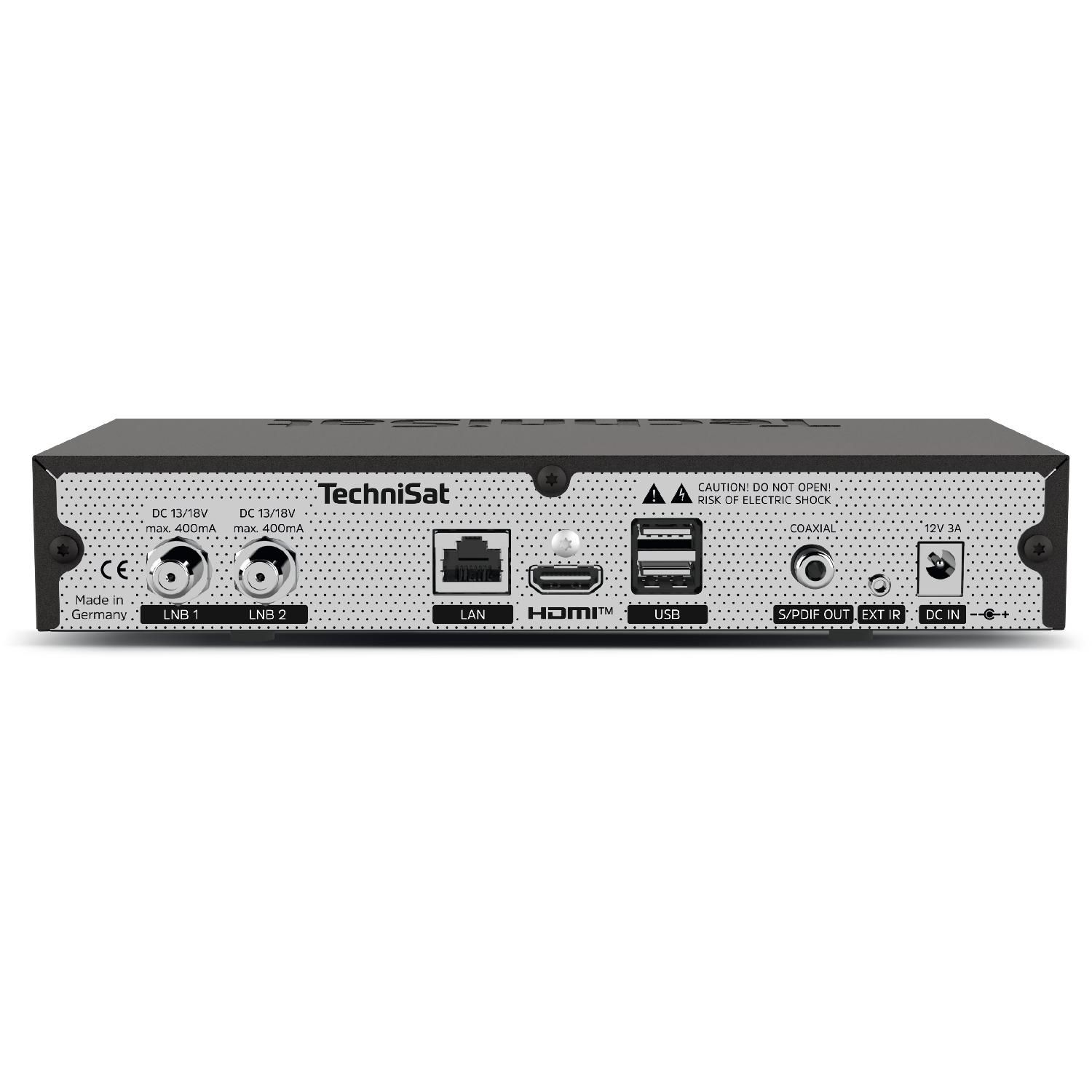 Rückseite eines Technisat-Receivers mit verschiedenen Anschlüssen.