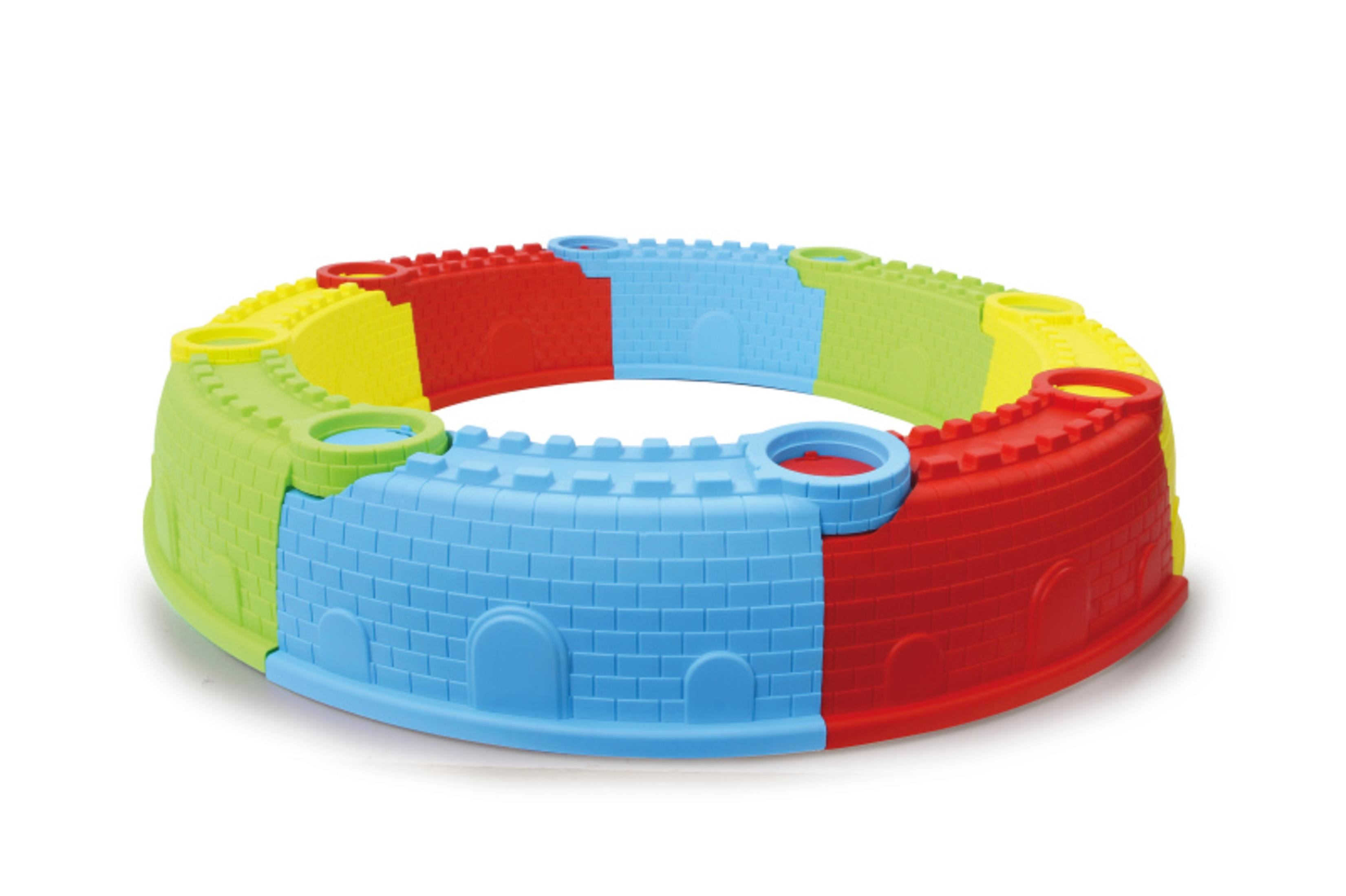 Kolorowy plastikowy pierścień zamkowy, podzielony na różne kolory.