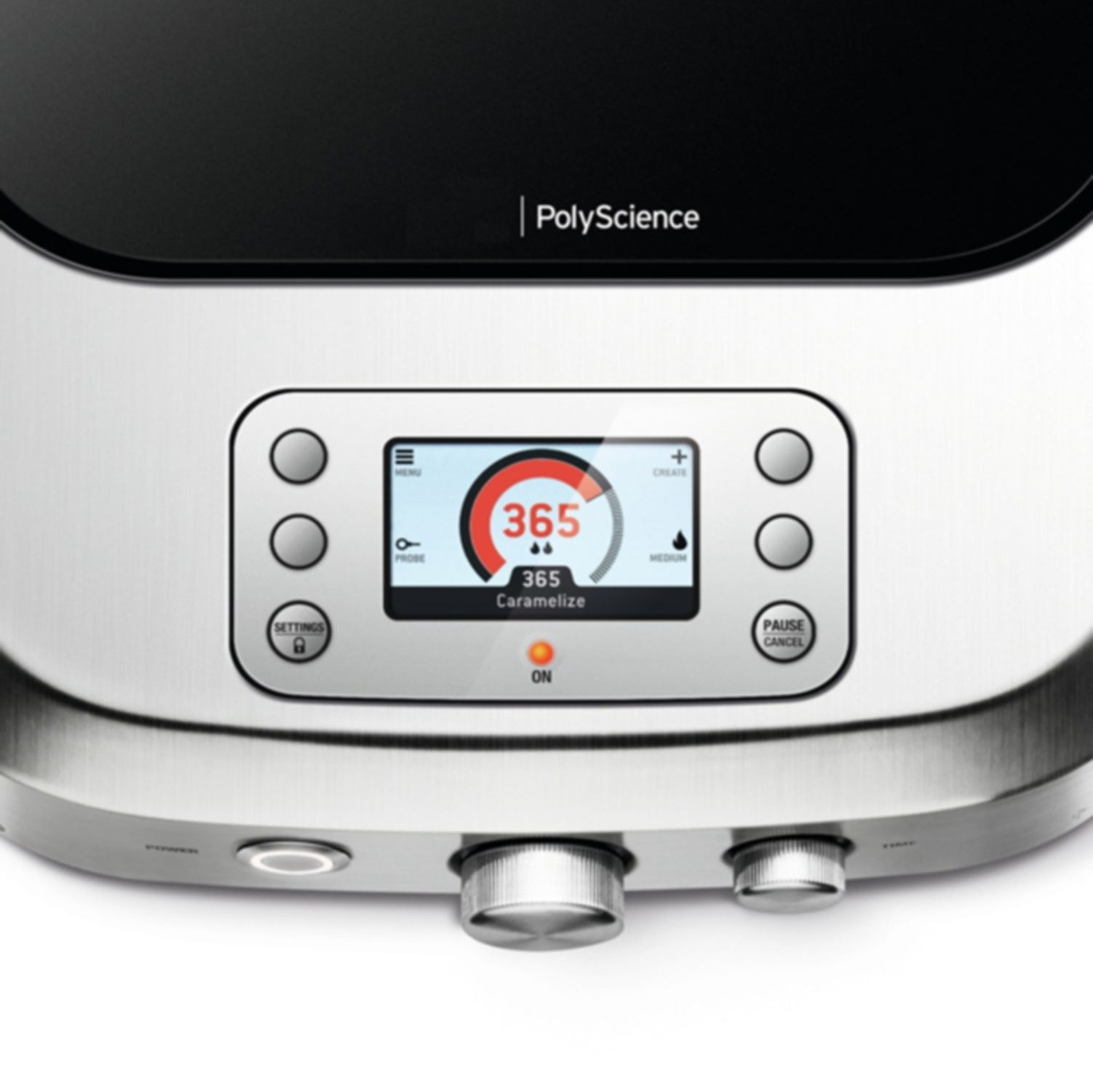 Close-up of a digital display with buttons, showing settings for cooking.