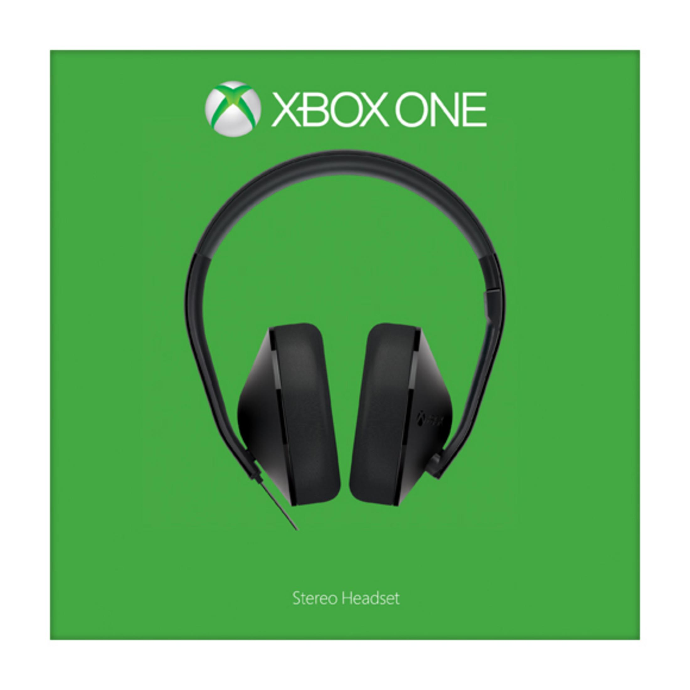 Schwarzes Xbox One Stereo-Headset. Grüner Hintergrund. Xbox One Logo.