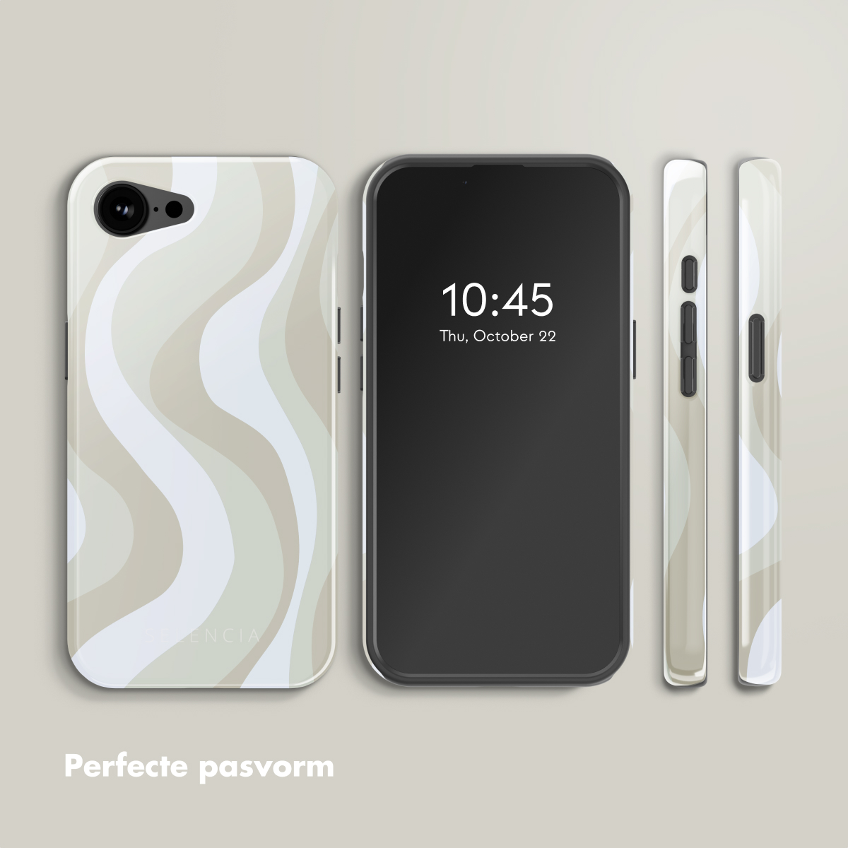Un telefono e le sue custodie, una a sinistra e due a destra.