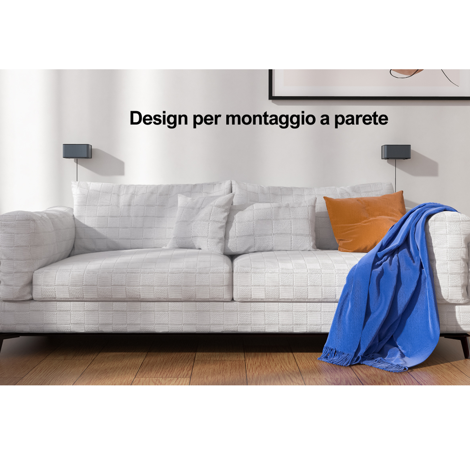 Vista dall'alto dell'aspirapolvere robot e.ziclean Sweep One nero, con dettagli blu e un pulsante di accensione.