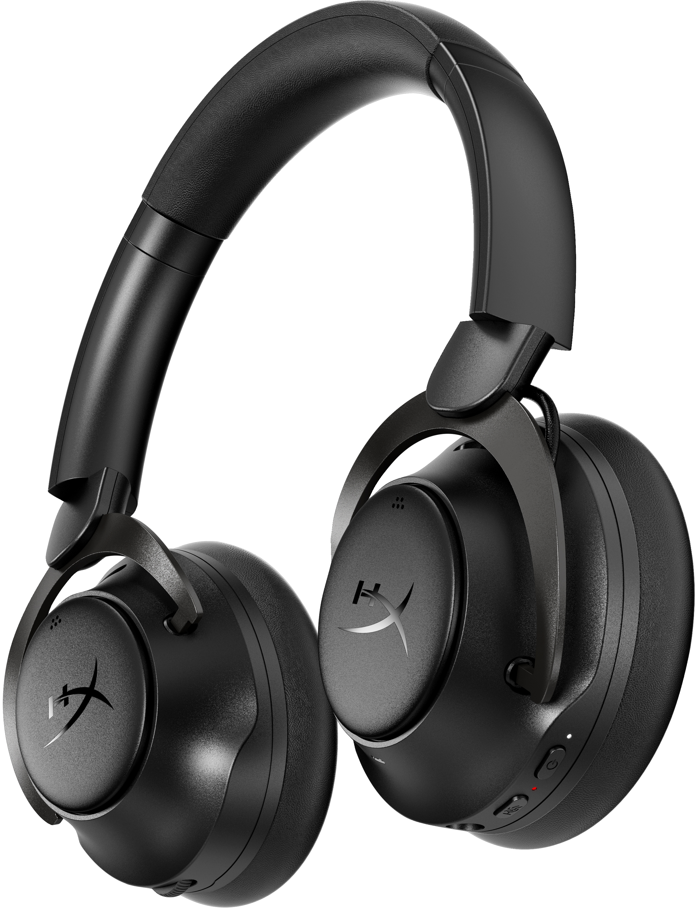 Czarne słuchawki z czarnym pałąkiem i nausznikami, odizolowane na białym tle.