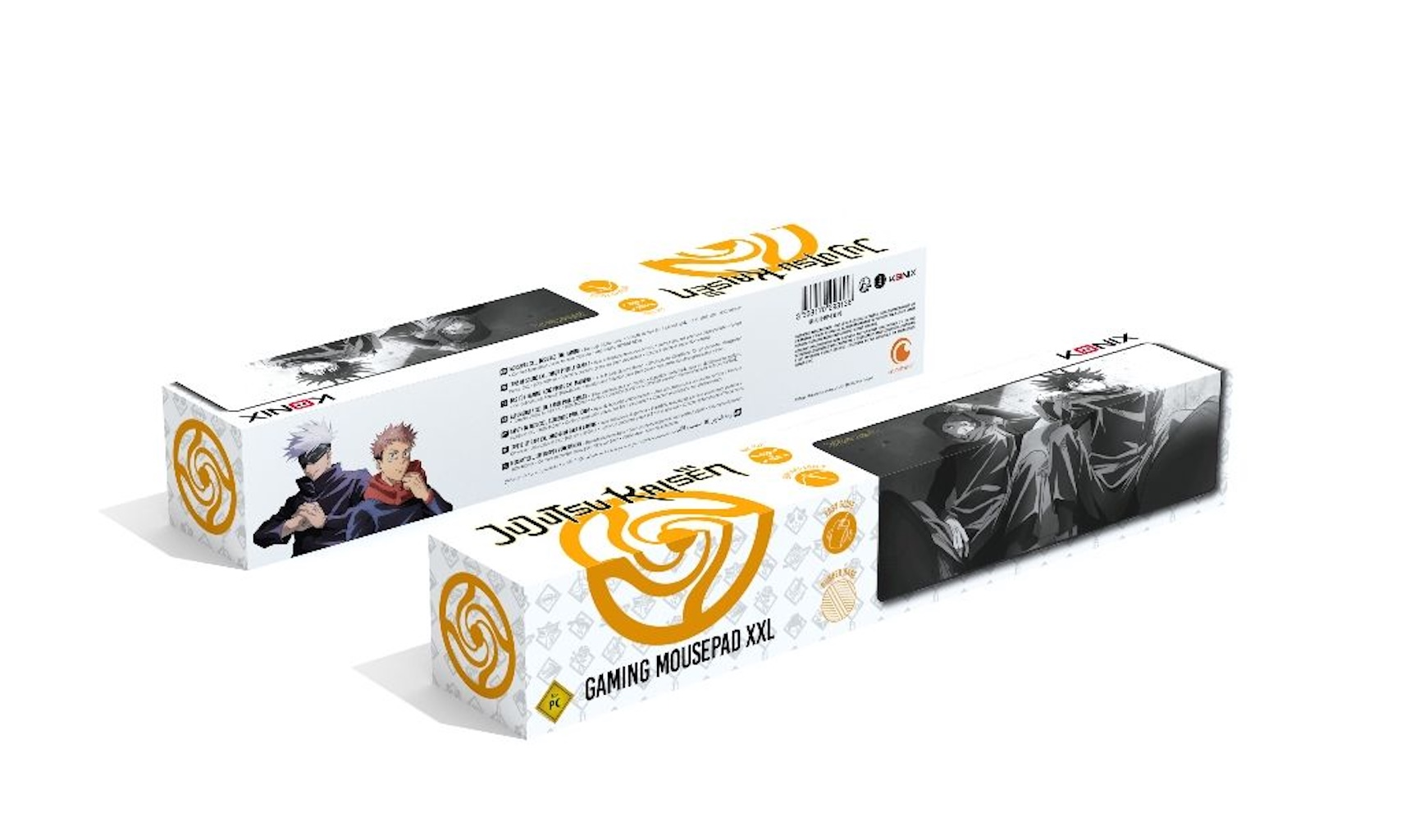 Dwa pudełka na podkładkę pod mysz do gier, z logo 'Jujutsu Kaisen'.