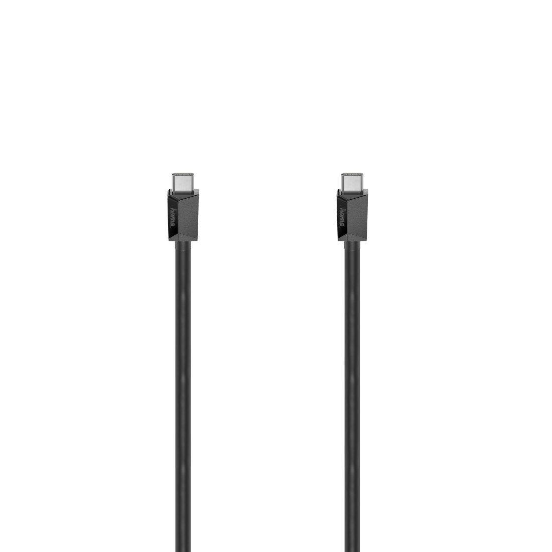 Dwa czarne kable USB-C ze złączami USB-C na każdym końcu. Kable są obok siebie.