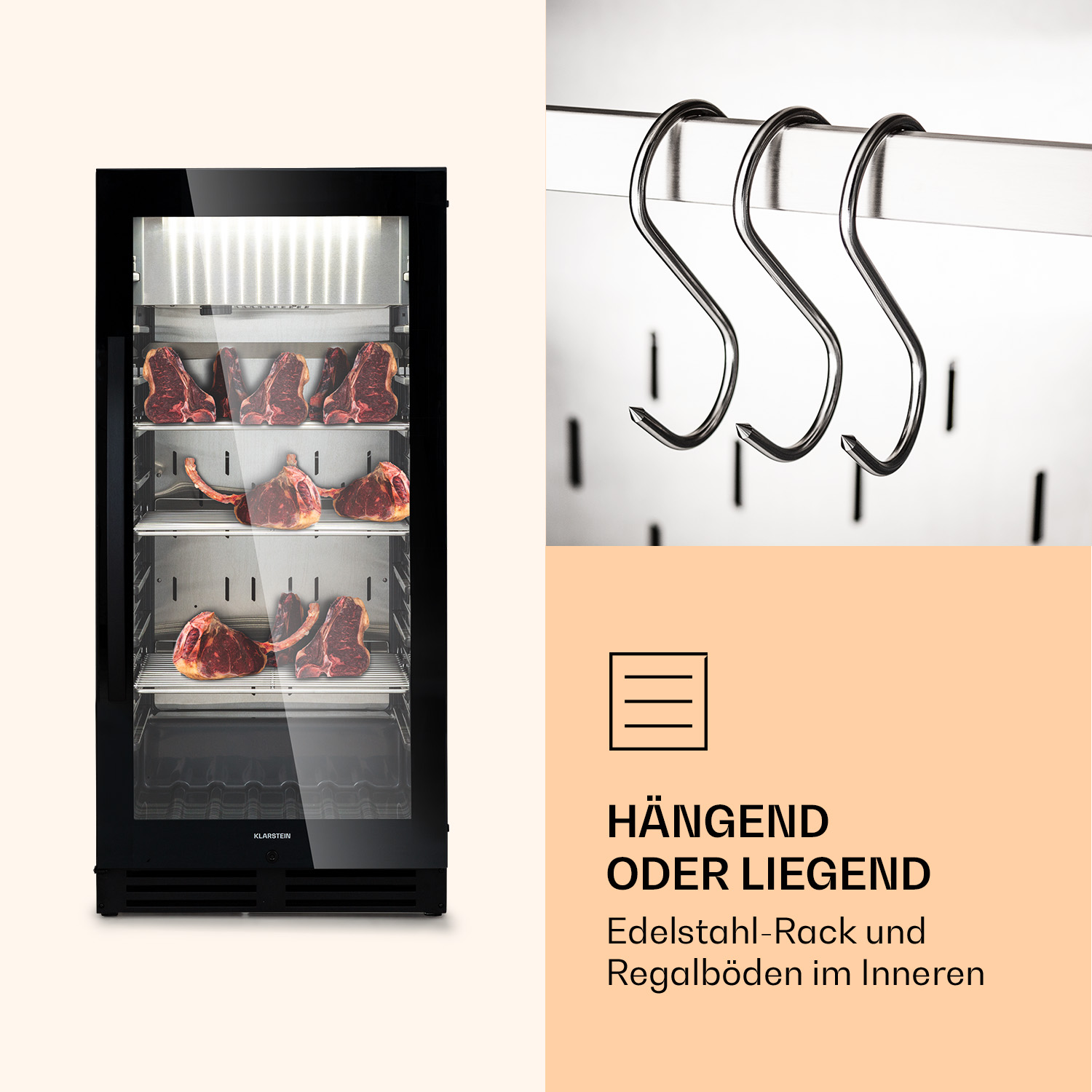 KLARSTEIN Steakhouse Pro 233 Onyx Kühlschrank (B, 127 cm hoch)