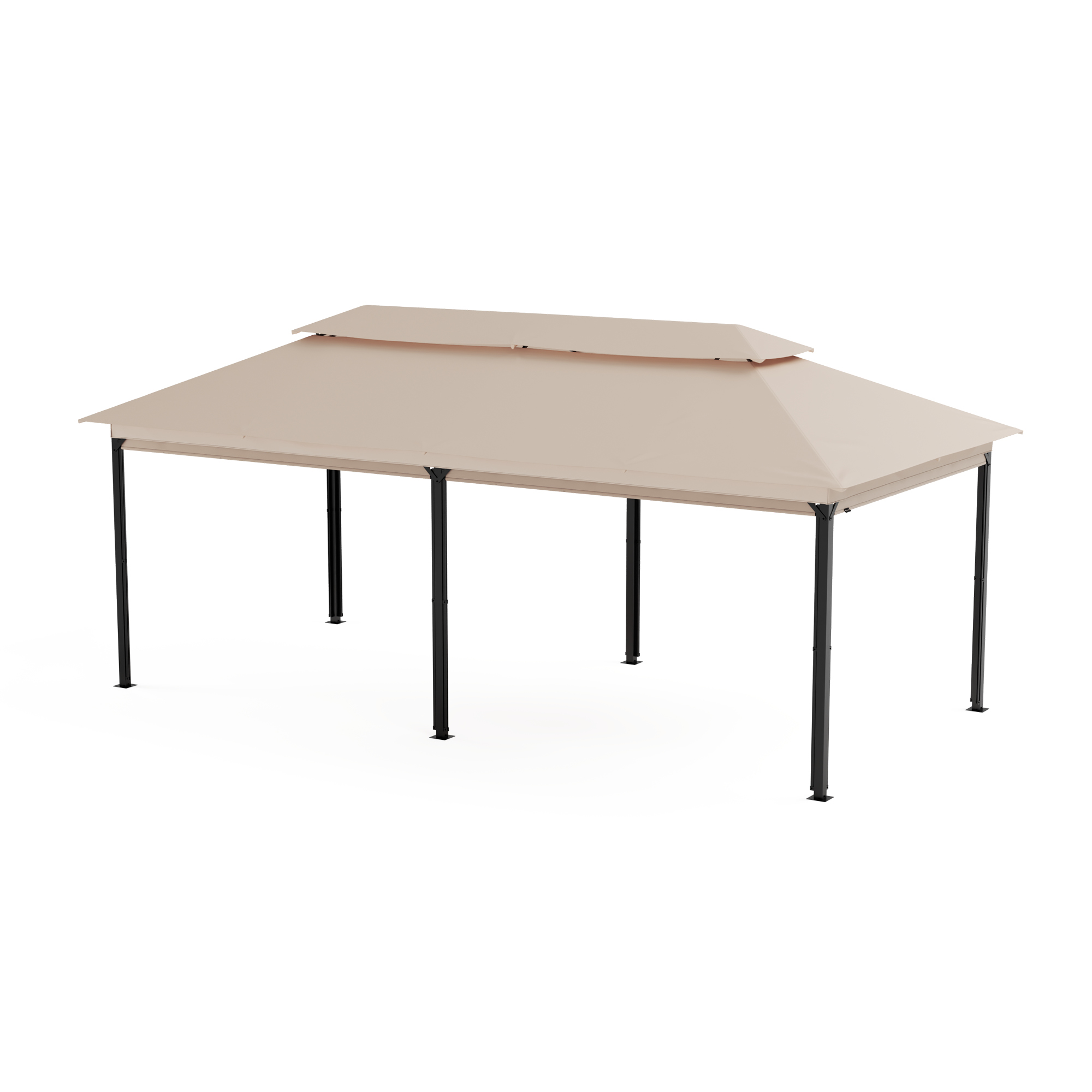 Gazebo beige su sfondo bianco con gambe e struttura nere.