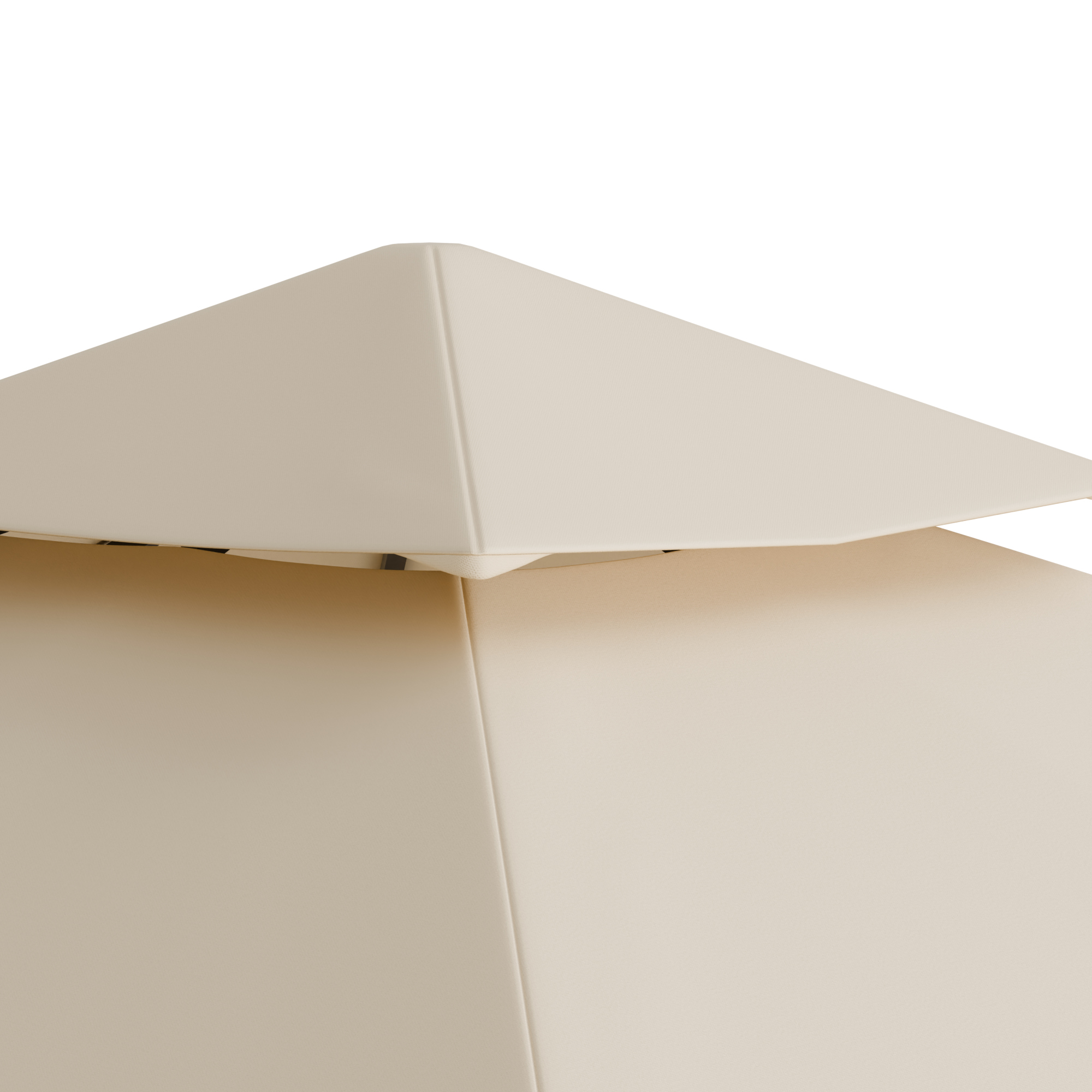 Primo piano della parte superiore di una struttura color crema con un design triangolare.