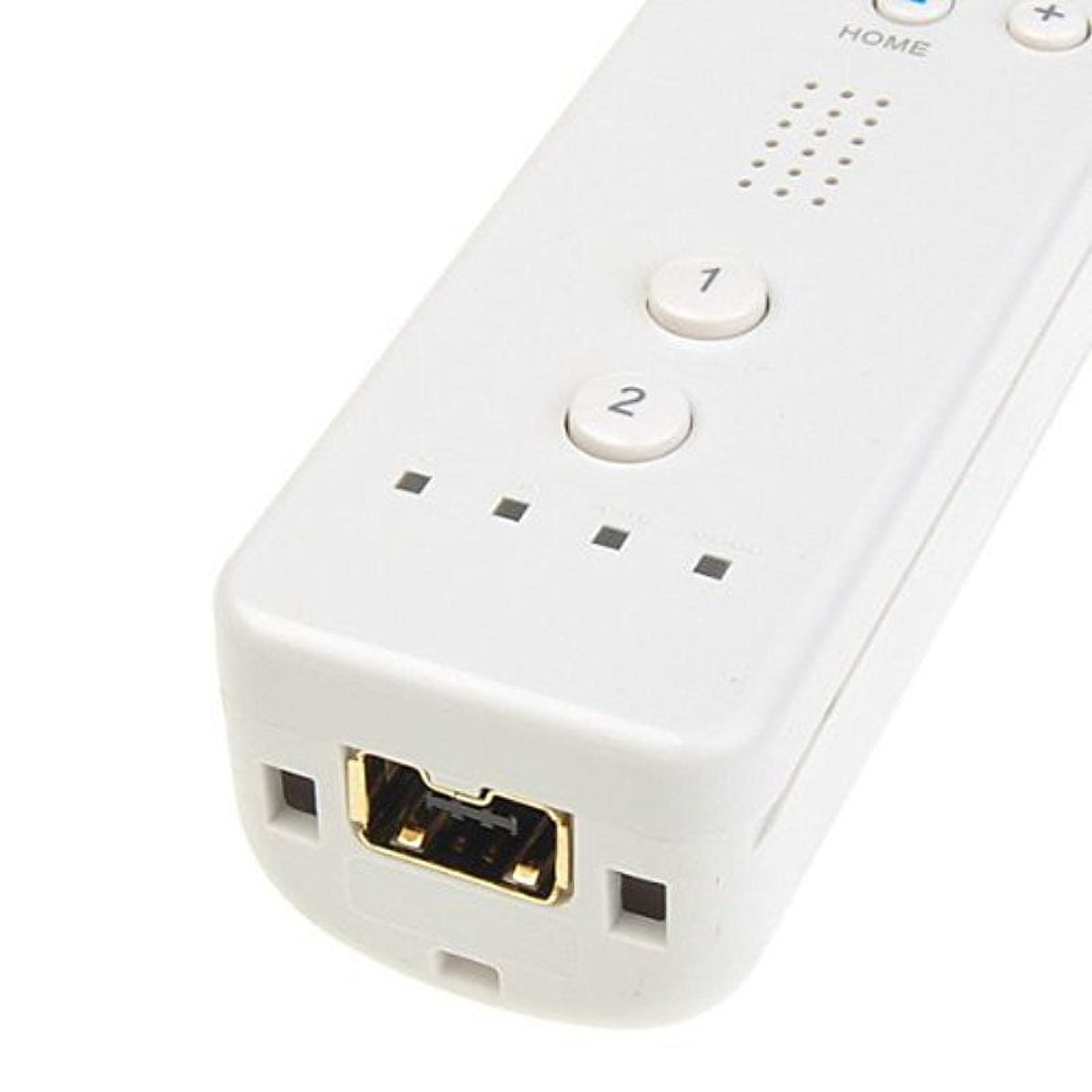 Weiße Nintendo Wii-Fernbedienung mit Knöpfen und einem Anschluss.