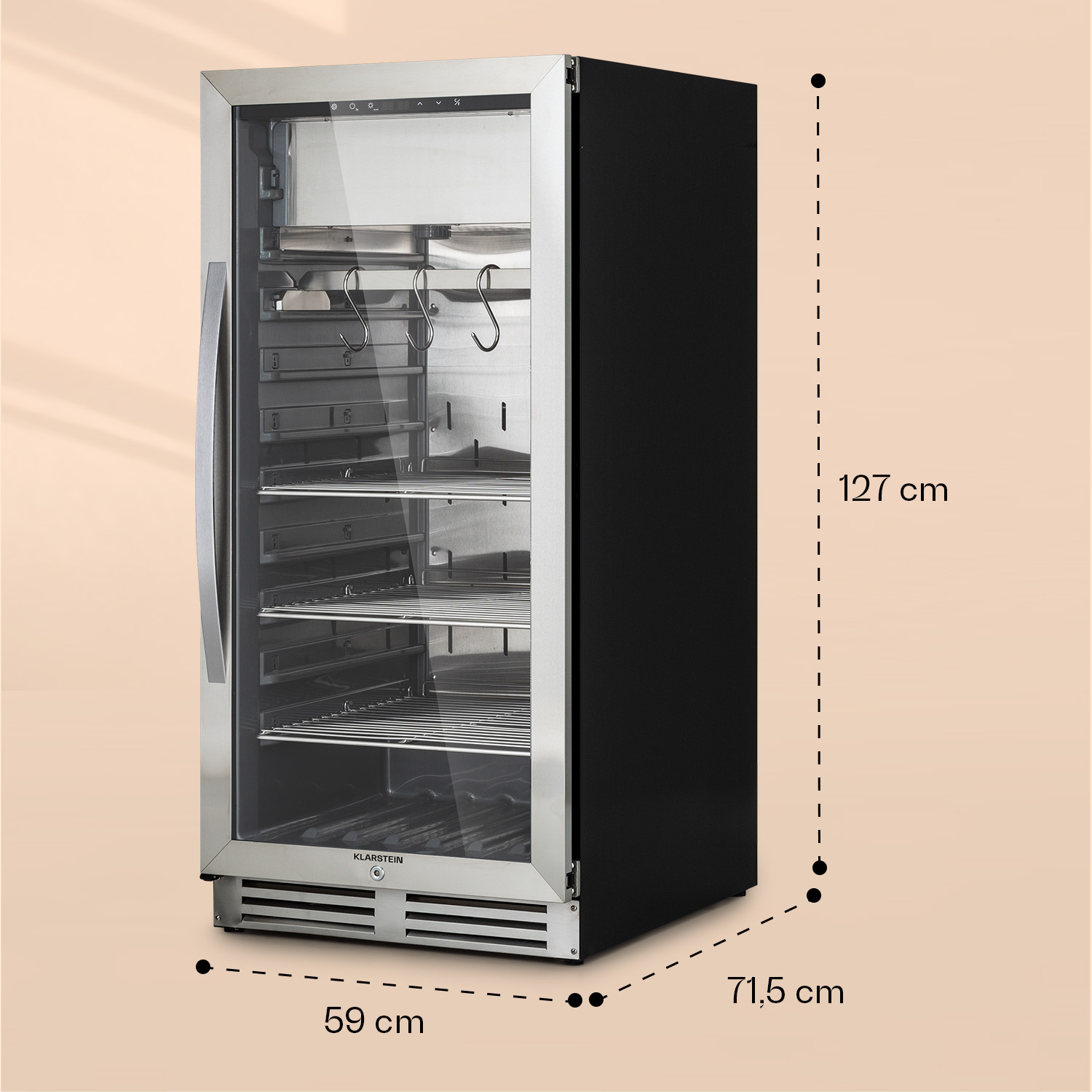 Nevera de maduración de carne - KLARSTEIN Steakhouse Pro 233, Altura 127 cm, Plata Metálica