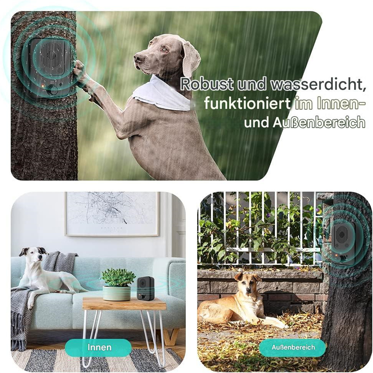 Ein Hundeabwehrgerät mit Bildern von Hunden und Umgebungen.