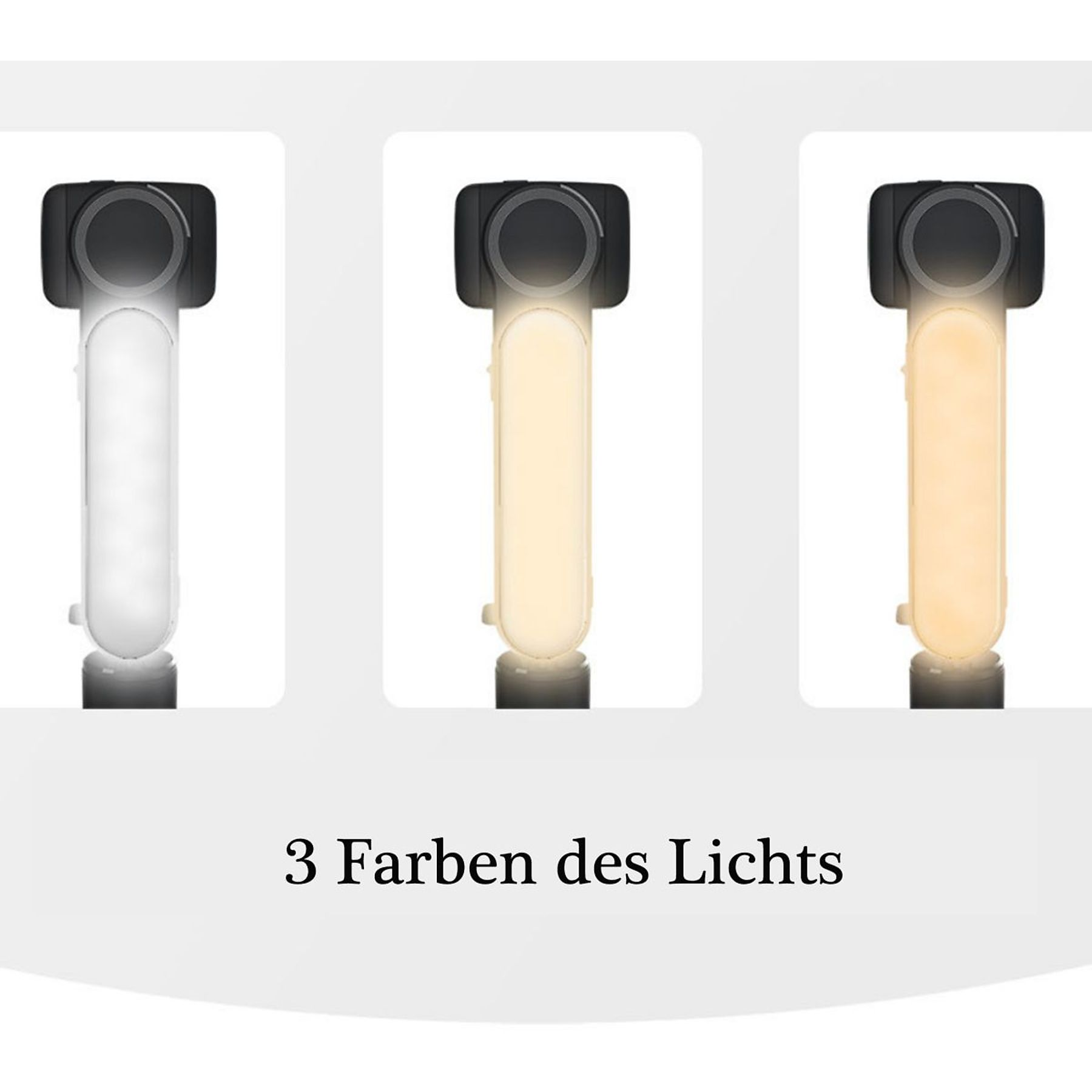 Drei Handlichter mit verschiedenen Lichtfarben. Weiße, gelbe und orange Lichtfarben sind abgebildet.