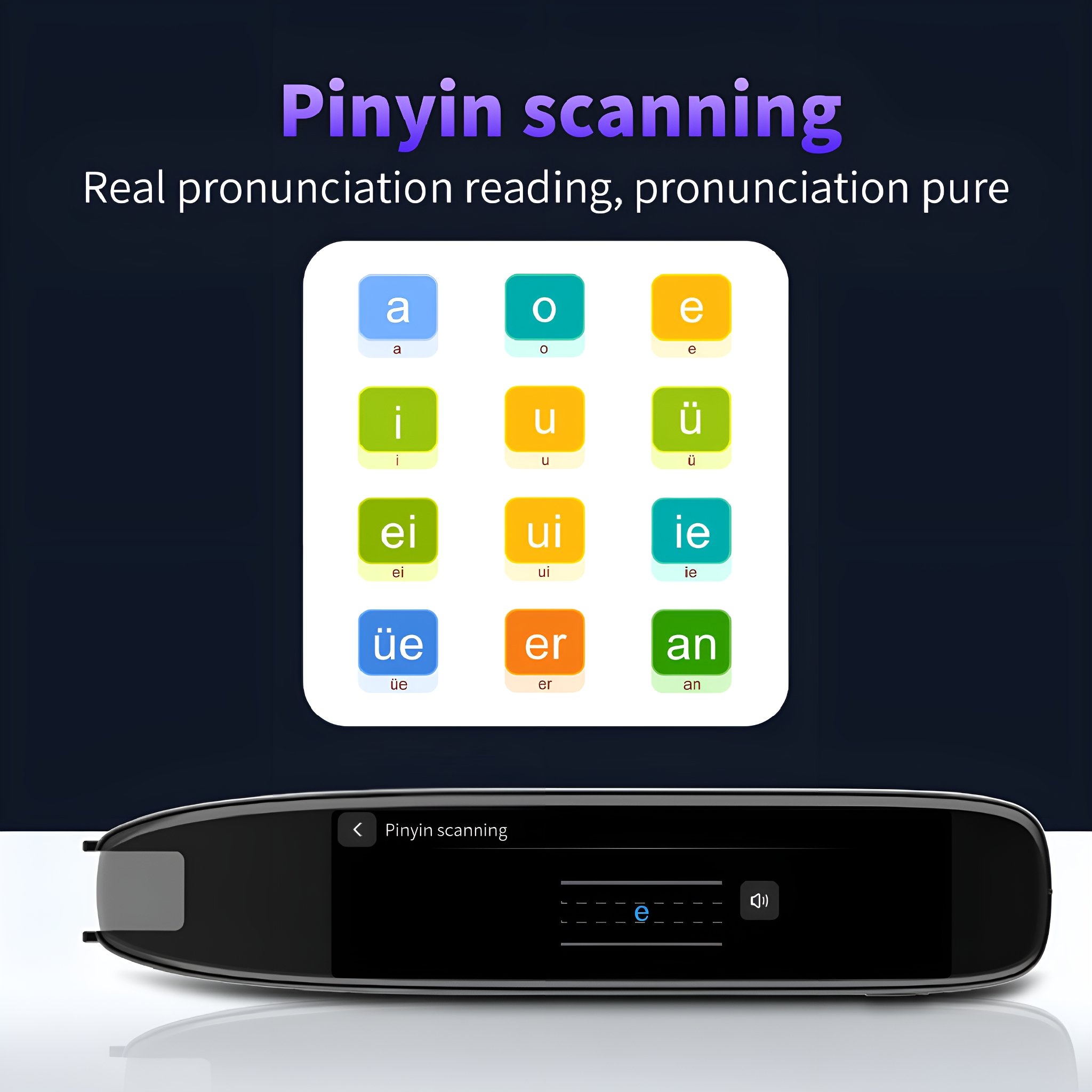 Ein Bildschirm mit Pinyin-Zeichen. Unter dem Bildschirm befindet sich ein schwarzes Gerät.