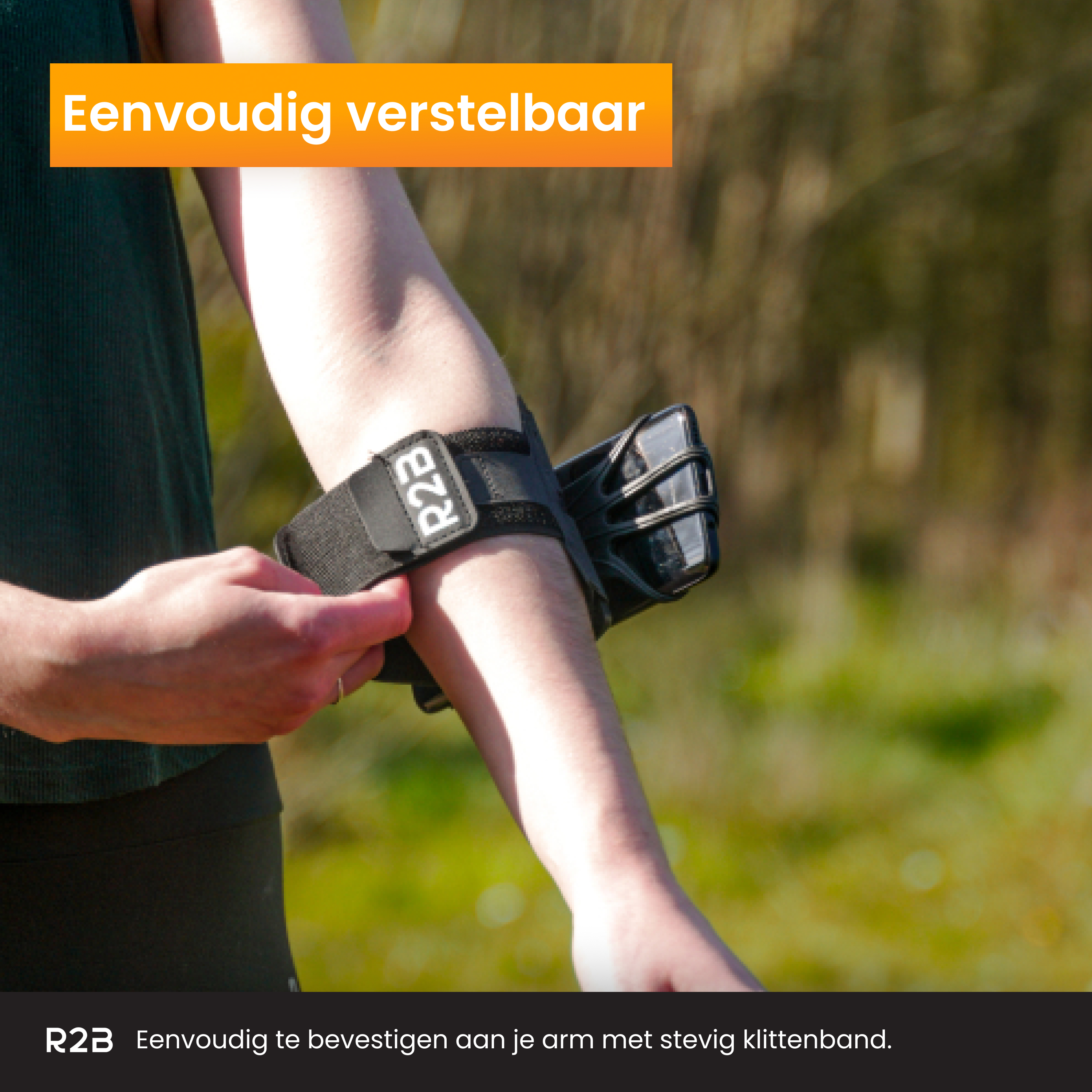 Der Arm einer Person mit einem schwarzen Gerät. Das Gerät ist am Arm befestigt.