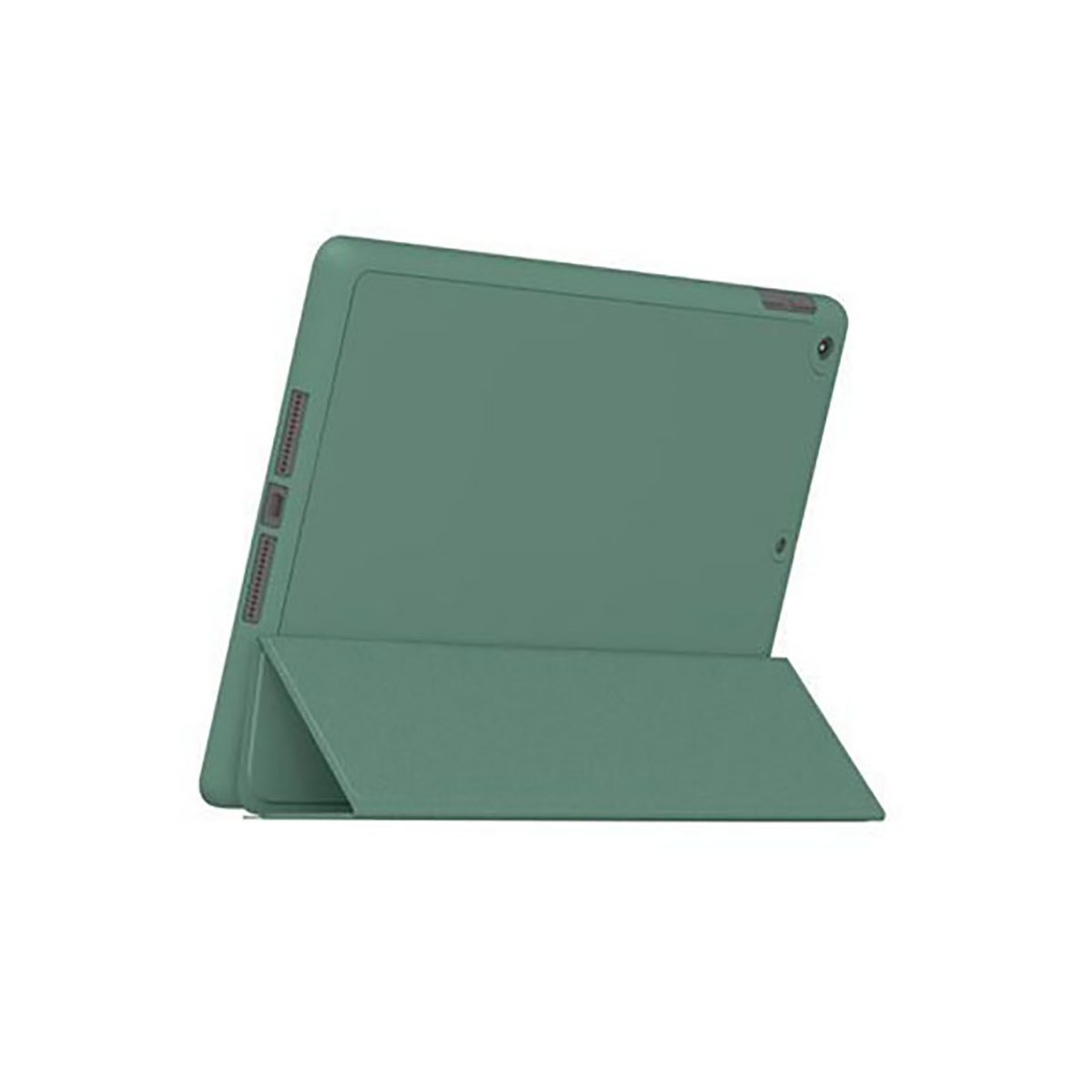 Tablet verde con custodia. Il tablet è angolato, mostrando la custodia aperta. Sfondo bianco.