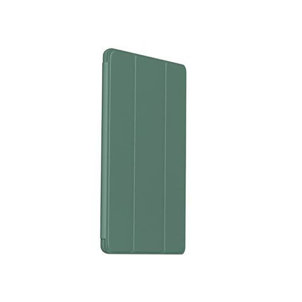 Una custodia verde per tablet, chiusa e vista lateralmente.