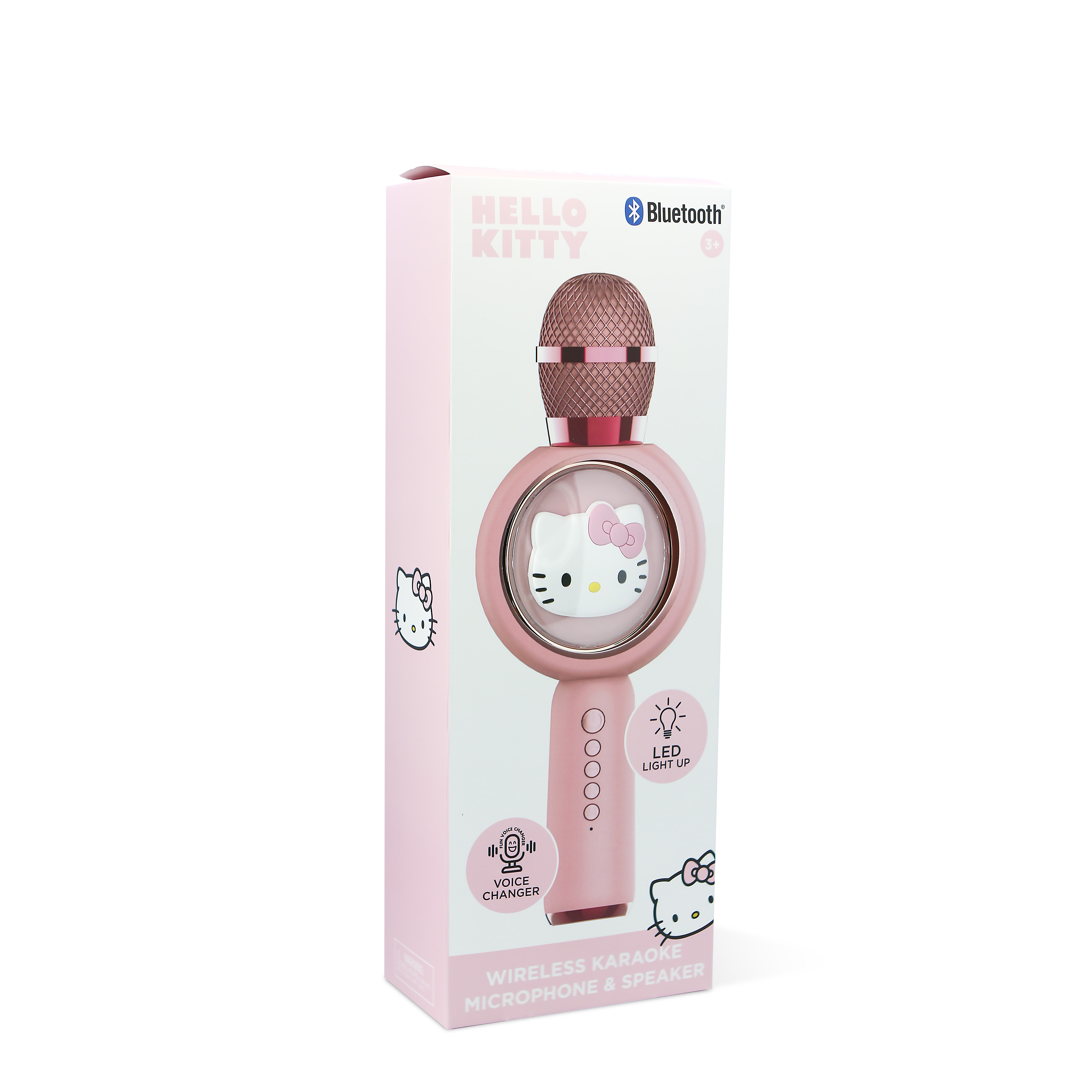 Hello Kitty karaoke microphone and speaker in a pink box.
