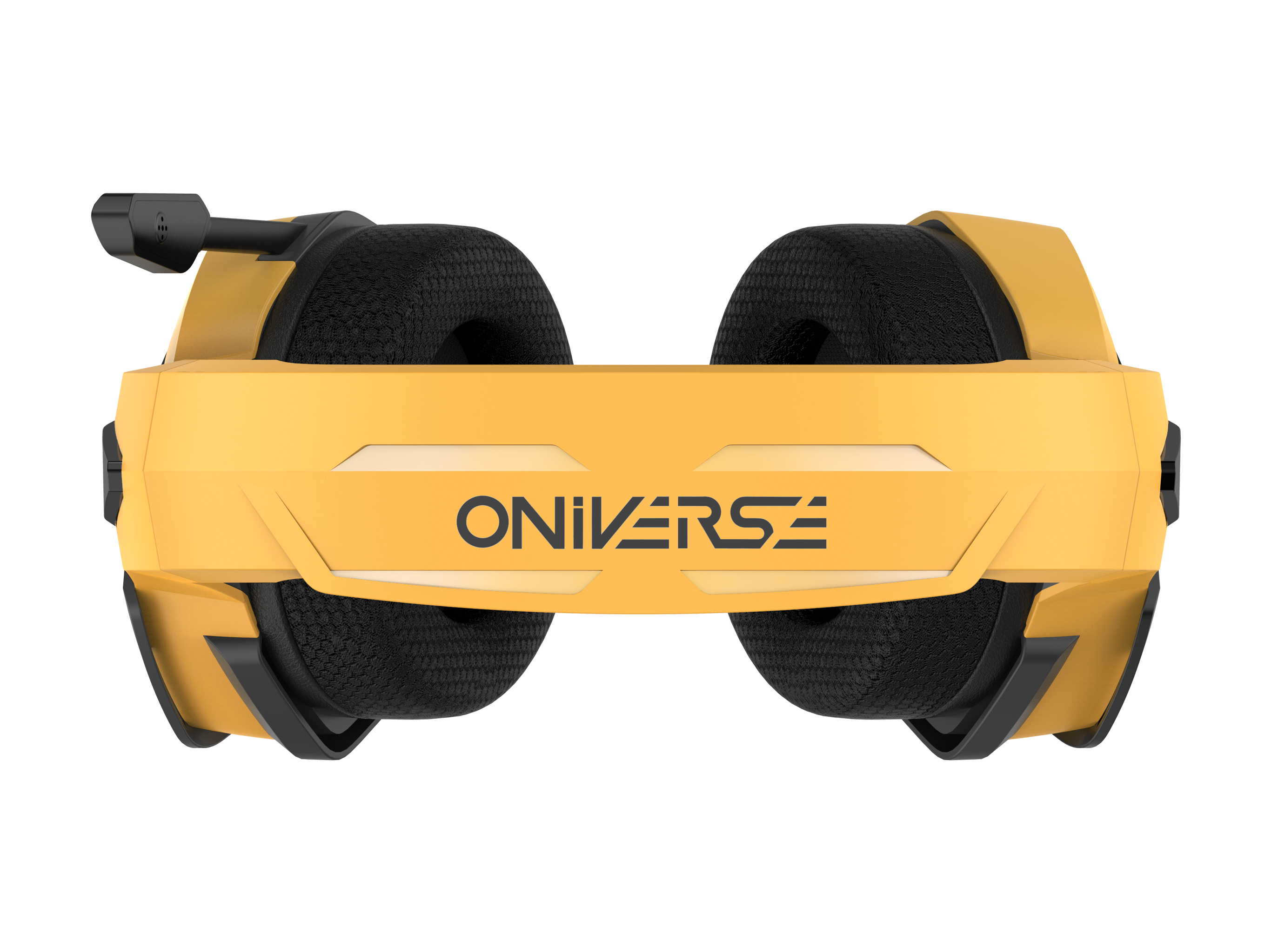 Cuffie da gioco gialle con logo ONIVERSE. Il design è incentrato sul comfort.