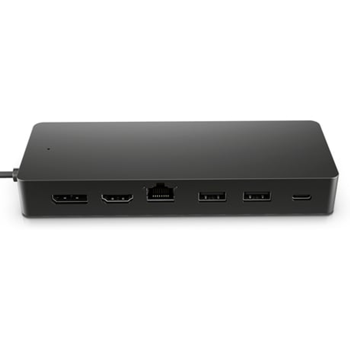 Stazione di aggancio nera con più porte. Le porte includono HDMI, USB ed Ethernet.