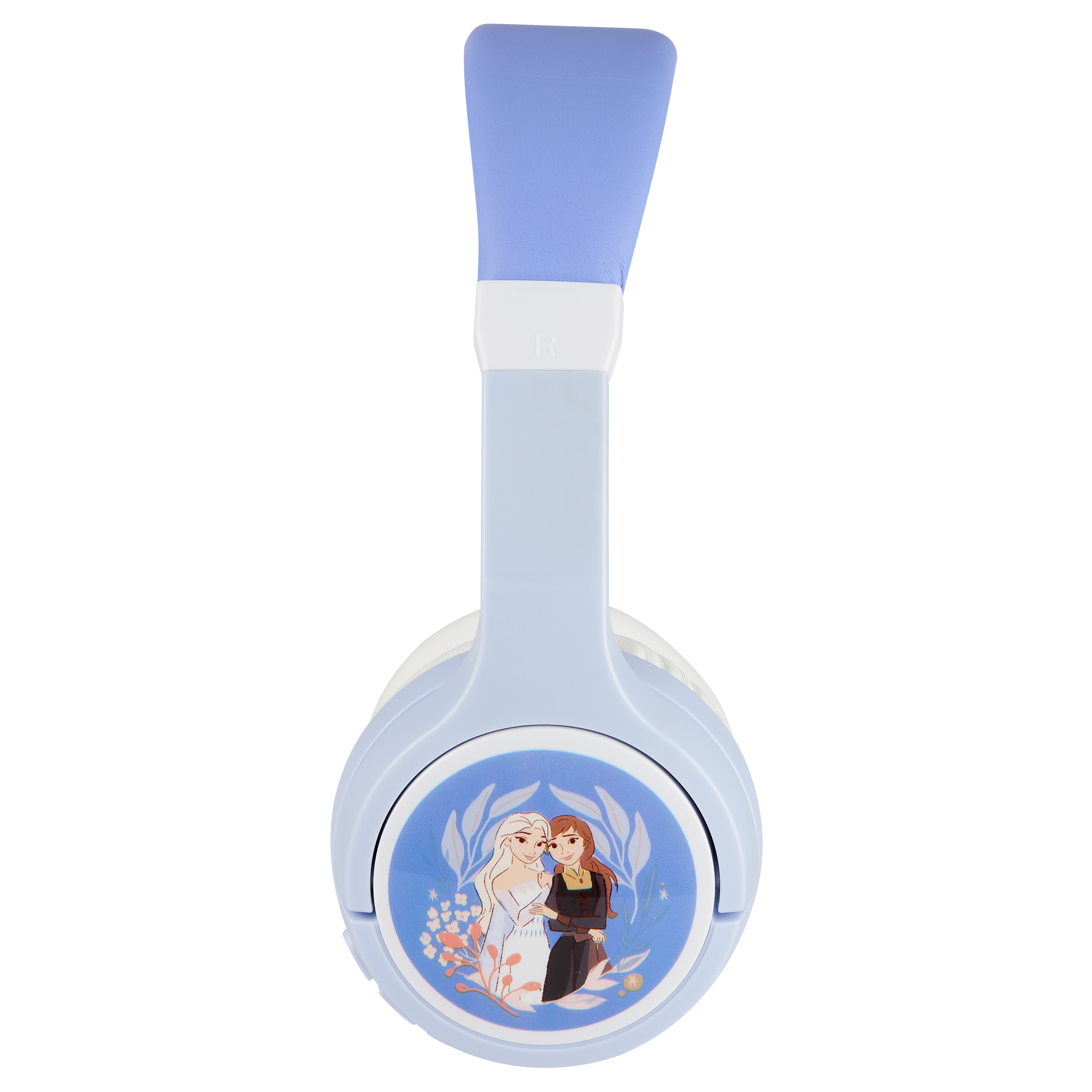 Cuffie blu a tema Frozen, con Elsa e Anna sui padiglioni.