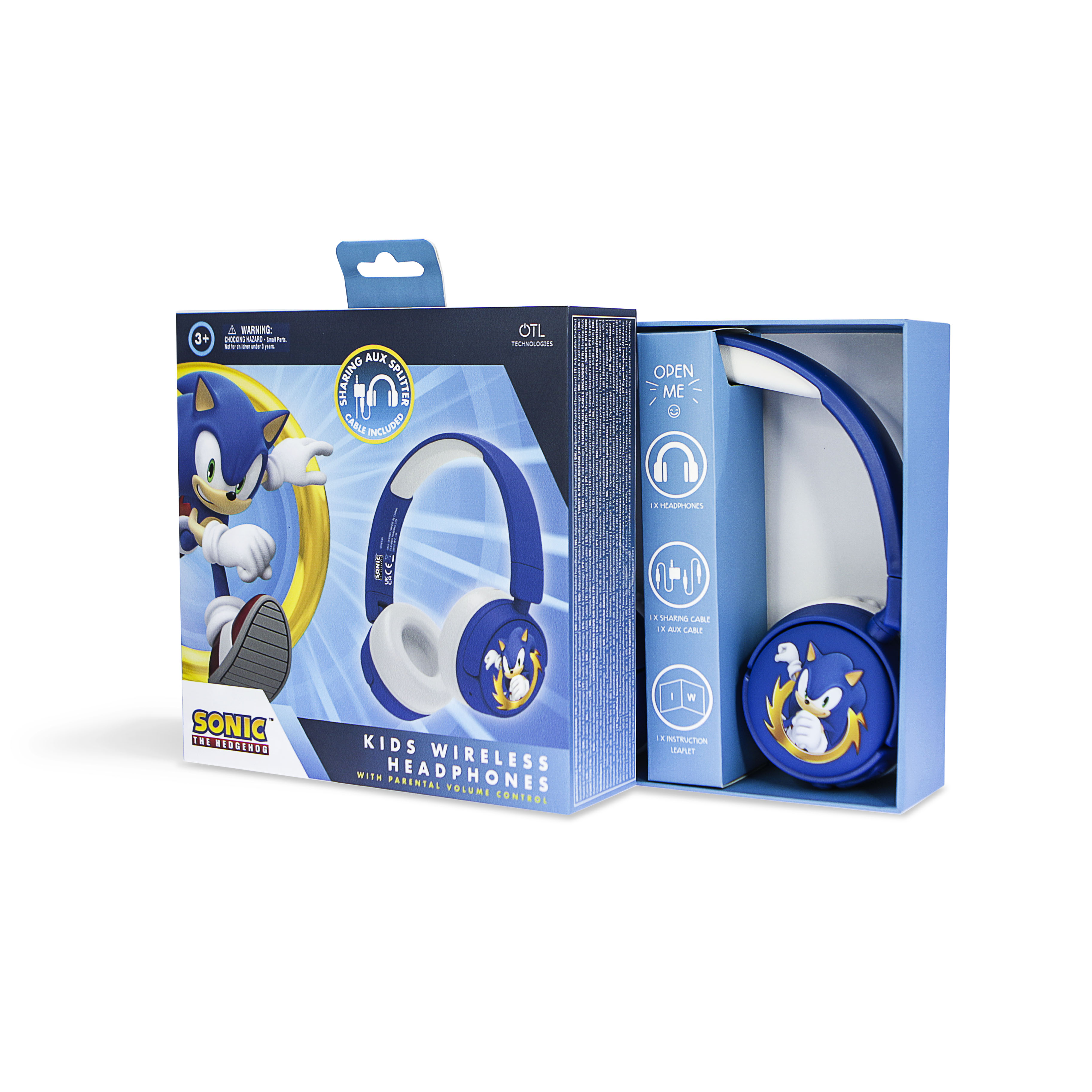 Verpackte Sonic the Hedgehog Kopfhörer für Kinder. Die Box zeigt Sonic und Kopfhörer.