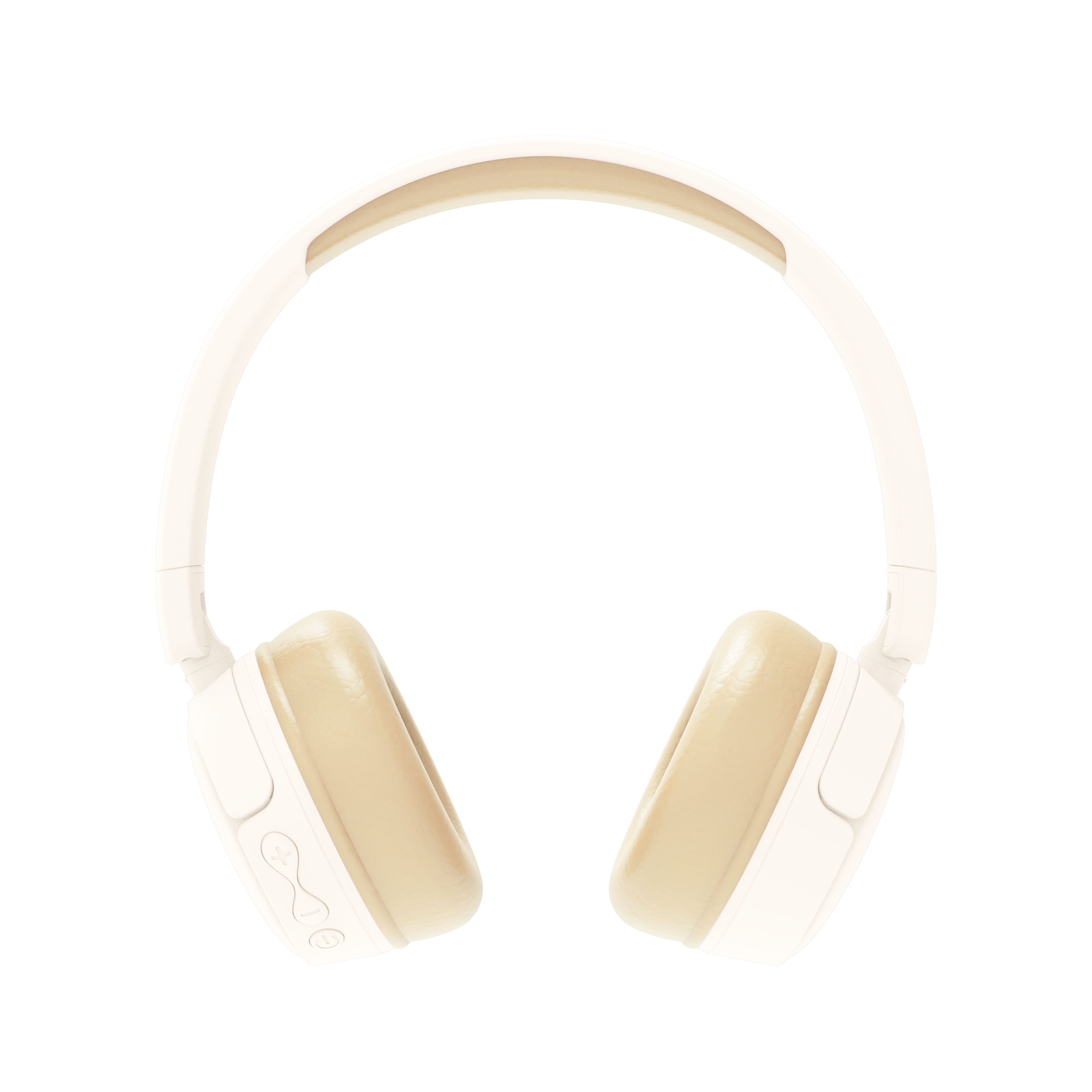 Cuffie wireless color crema, vista dall'alto, isolate su sfondo bianco.
