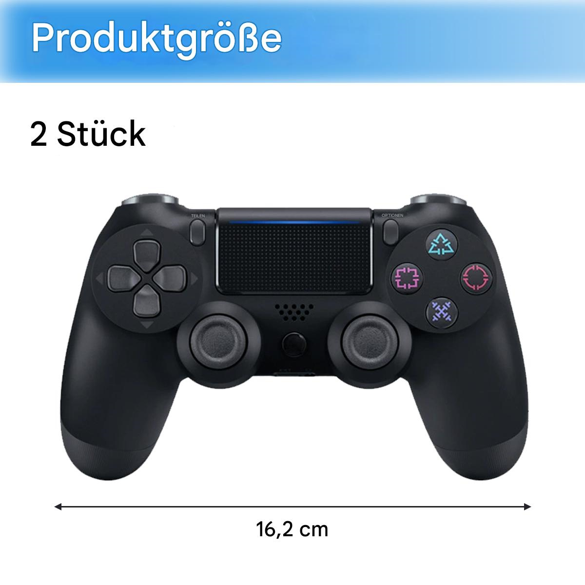 Zwei schwarze Gamecontroller mit Tasten und Steuerkreuz, Produktgröße wird angezeigt.