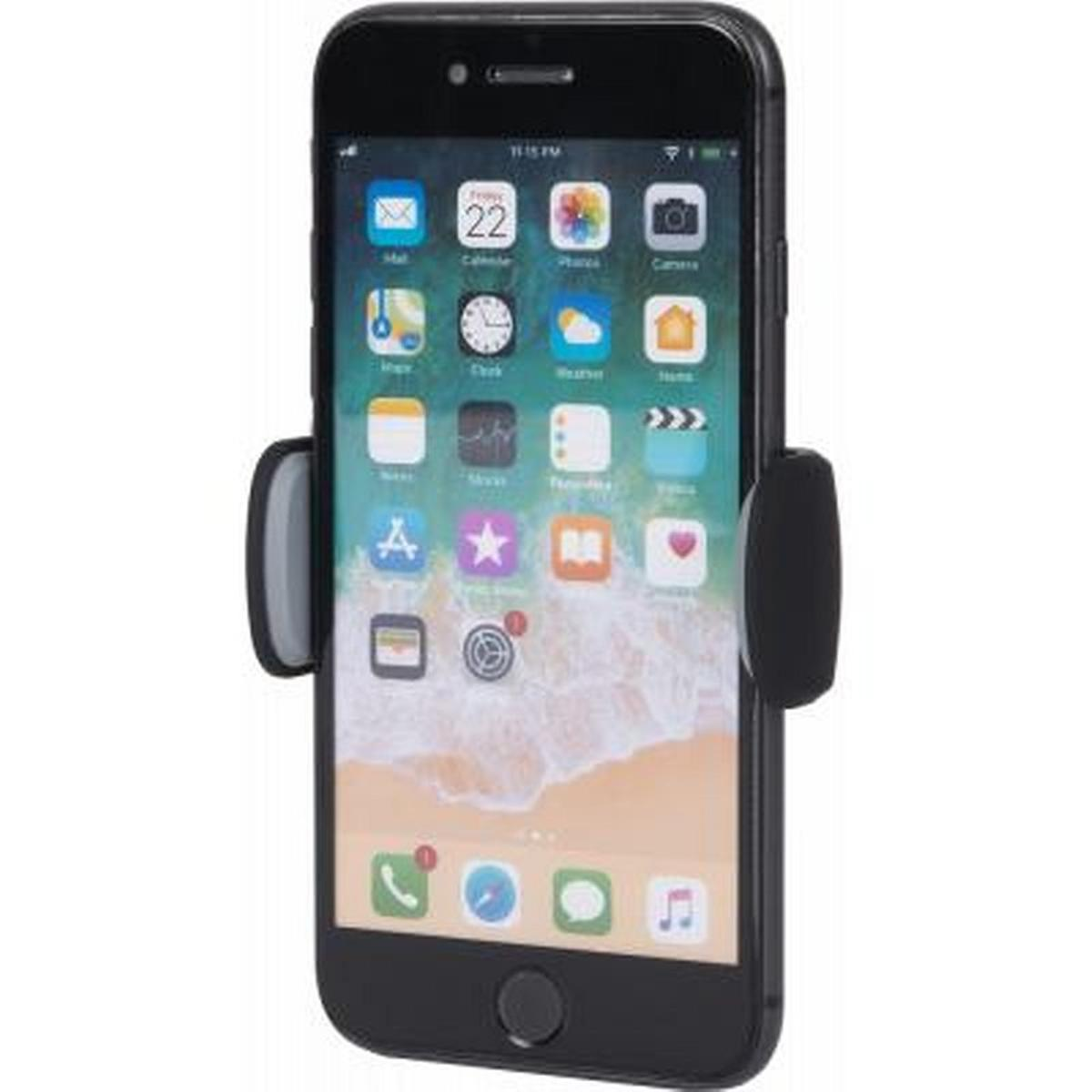 Un teléfono montado en un soporte para teléfono de coche, mostrando la pantalla del teléfono.